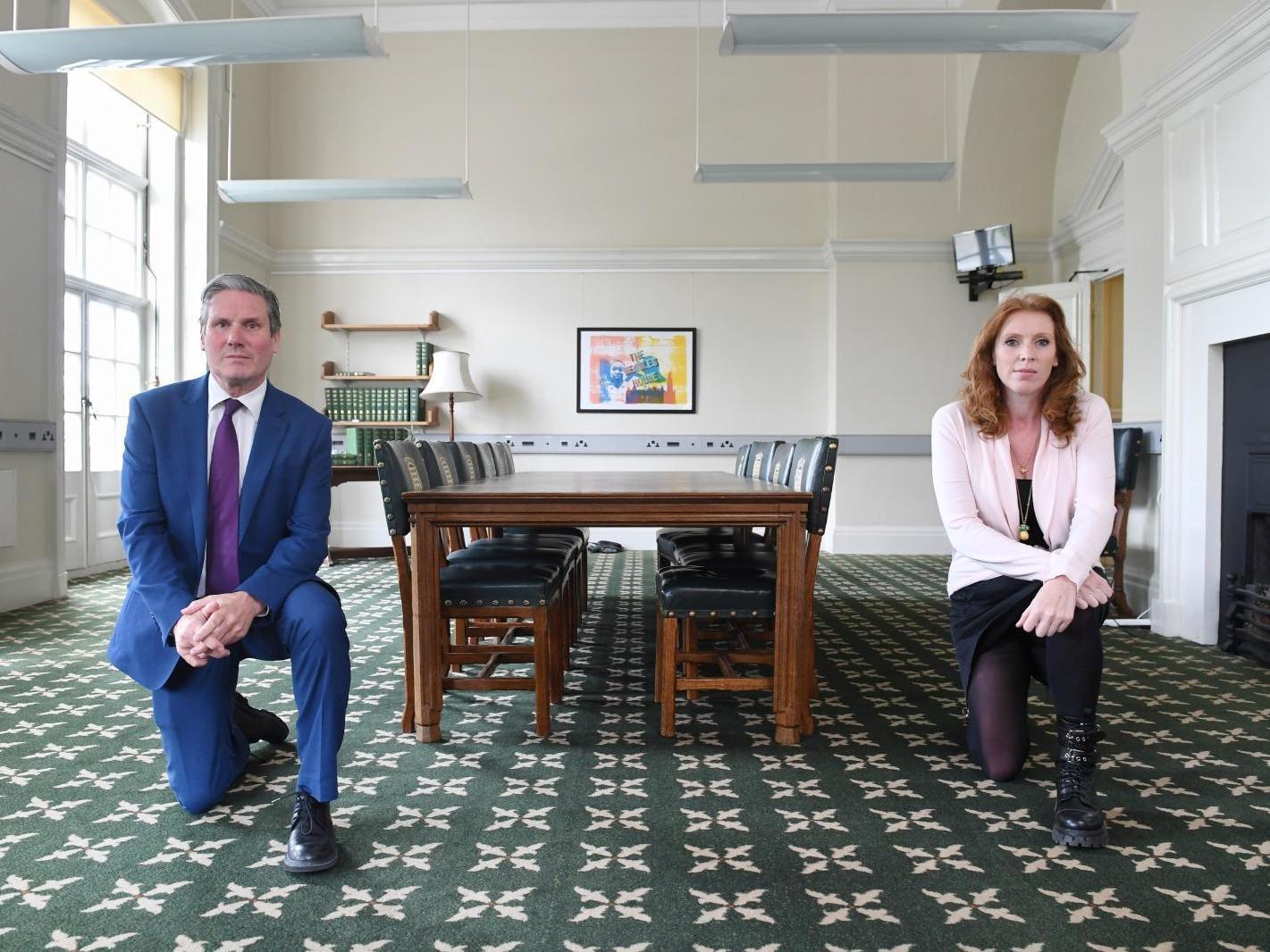 Keir Starmer and deputy Labour leader Angela Rayner take the knee