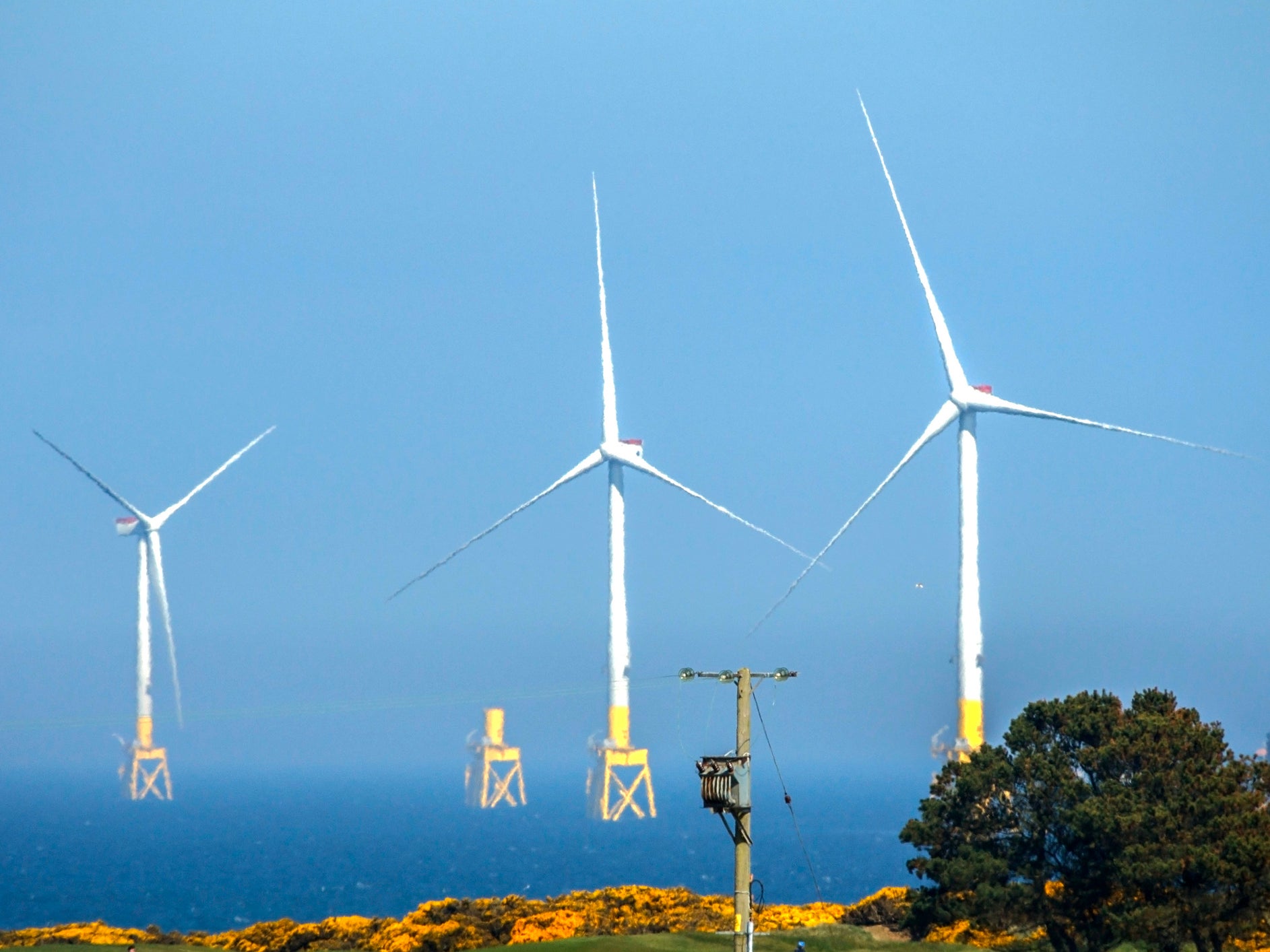 Wind farm off the coast of Aberdeen, eastern Scotland, an area usually associated with the oil and gas industries