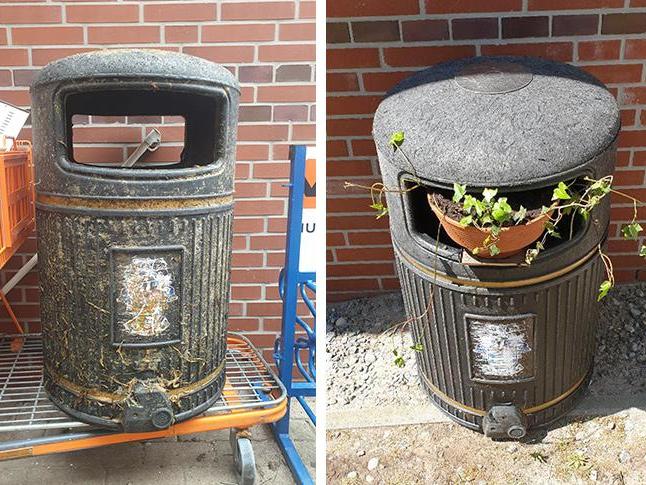 A Worthing council bin that was thrown off a pier has washed up on a German island six months later and transformed into a plant holder and bird house