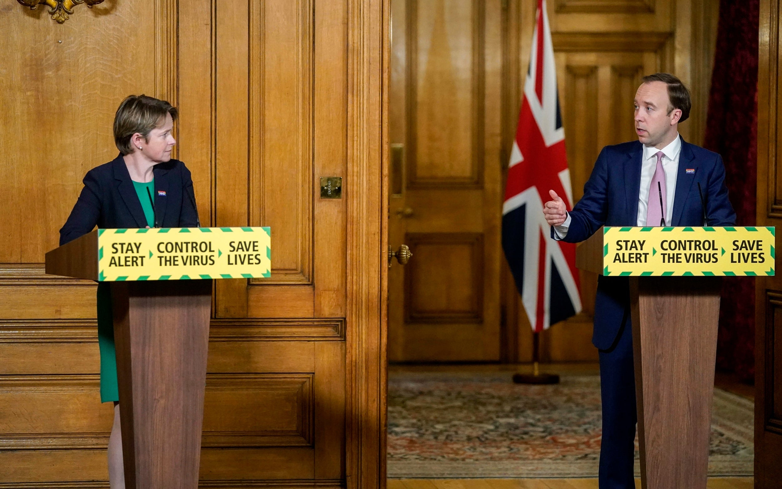 Matt Hancock and Dido Harding at one of the government’s daily coronavirus briefings