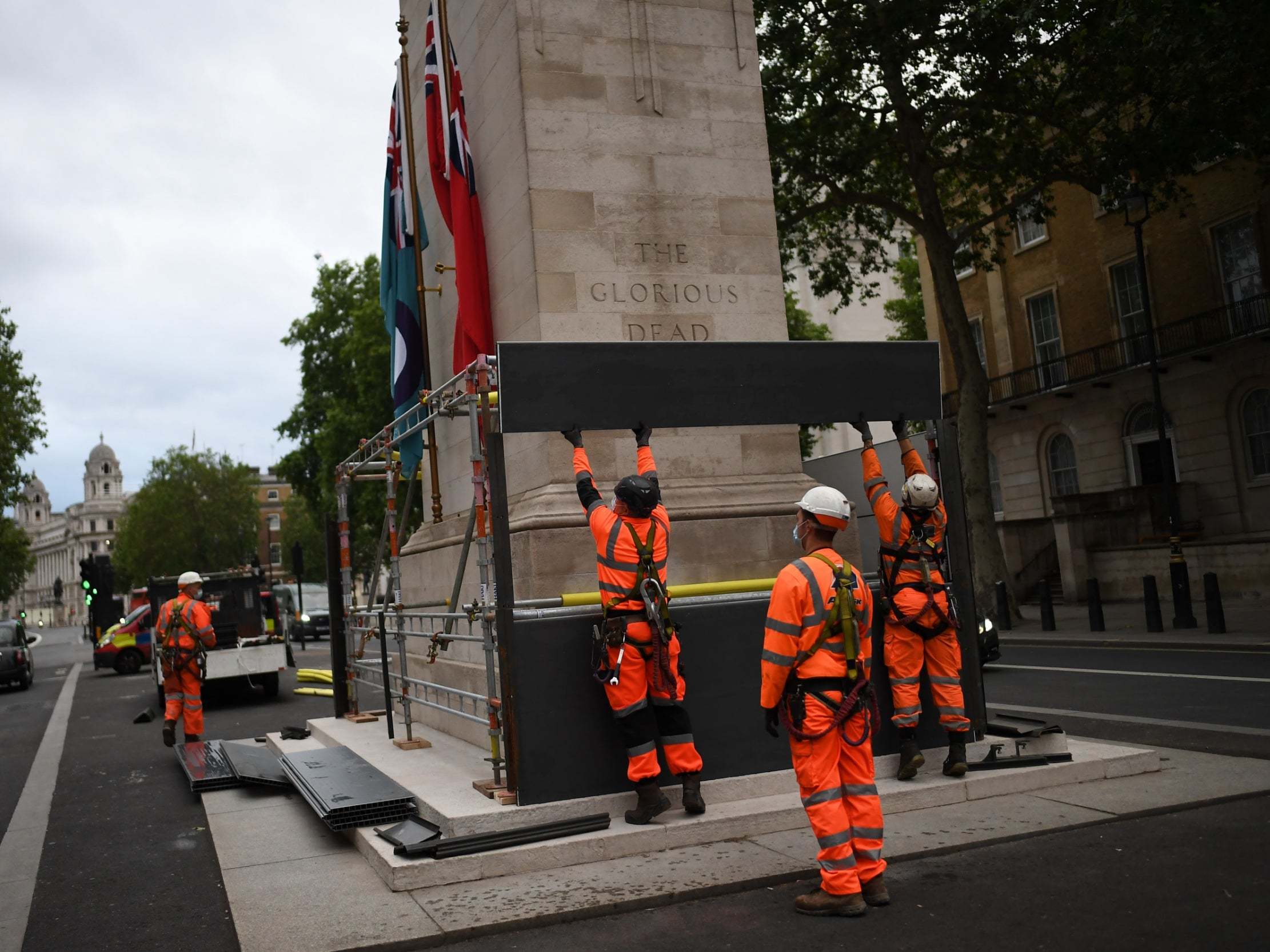 Protection being installed around the Cenotaph war memorial on 11 June