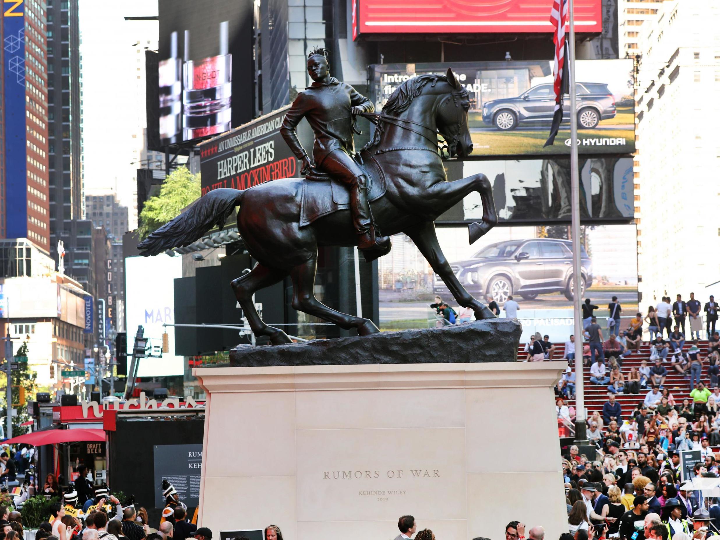 Kehinde Wiley's sculpture 'Rumors of War' in Times Square, New York City in September last year. The work is a response to the monument of Confederate General JEB Stuart in Richmond, Virginia