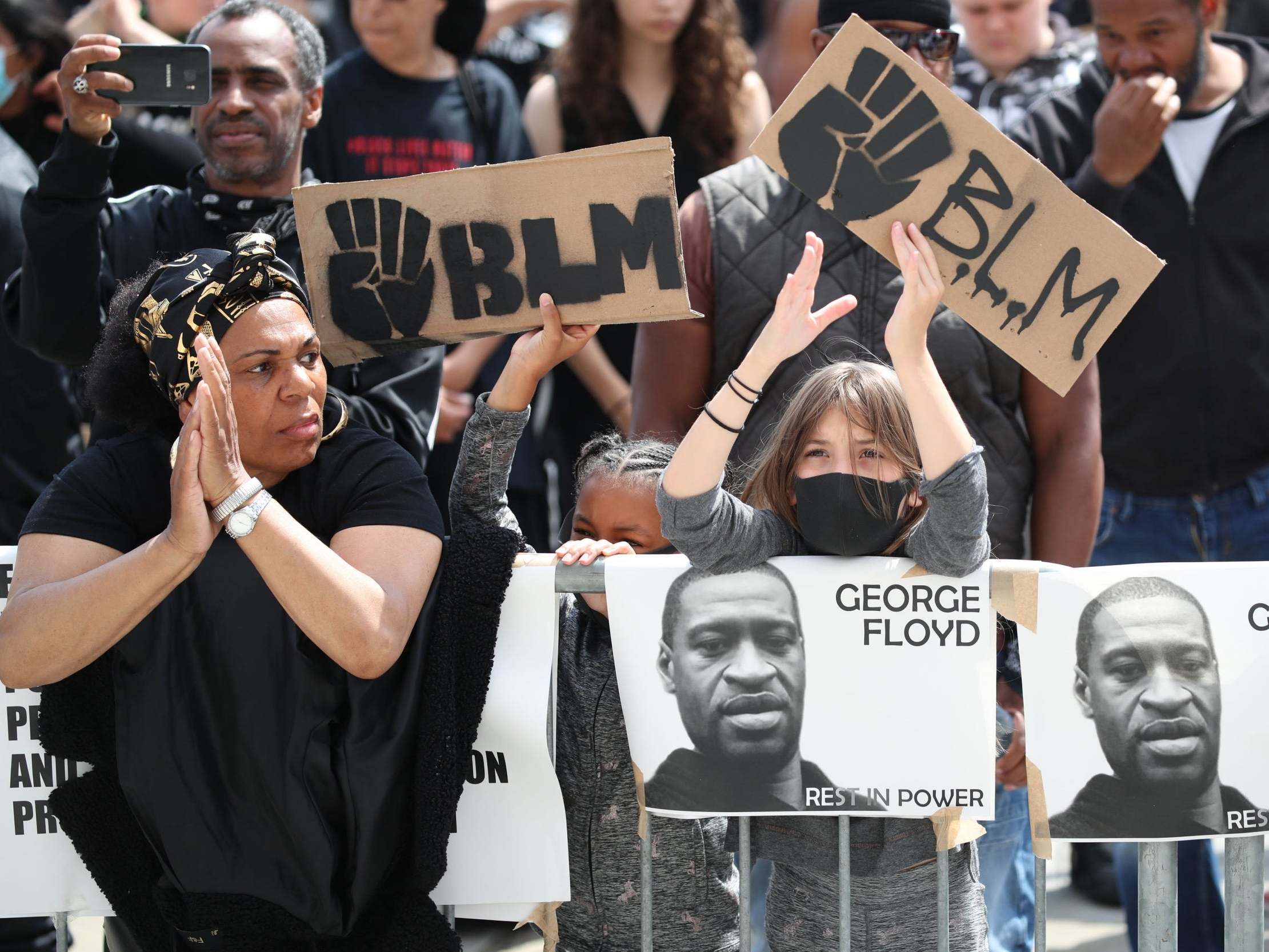 Demonstrators take part in a Black Lives Matter protest in Leeds in the wake of the killing of George Floyd by US police