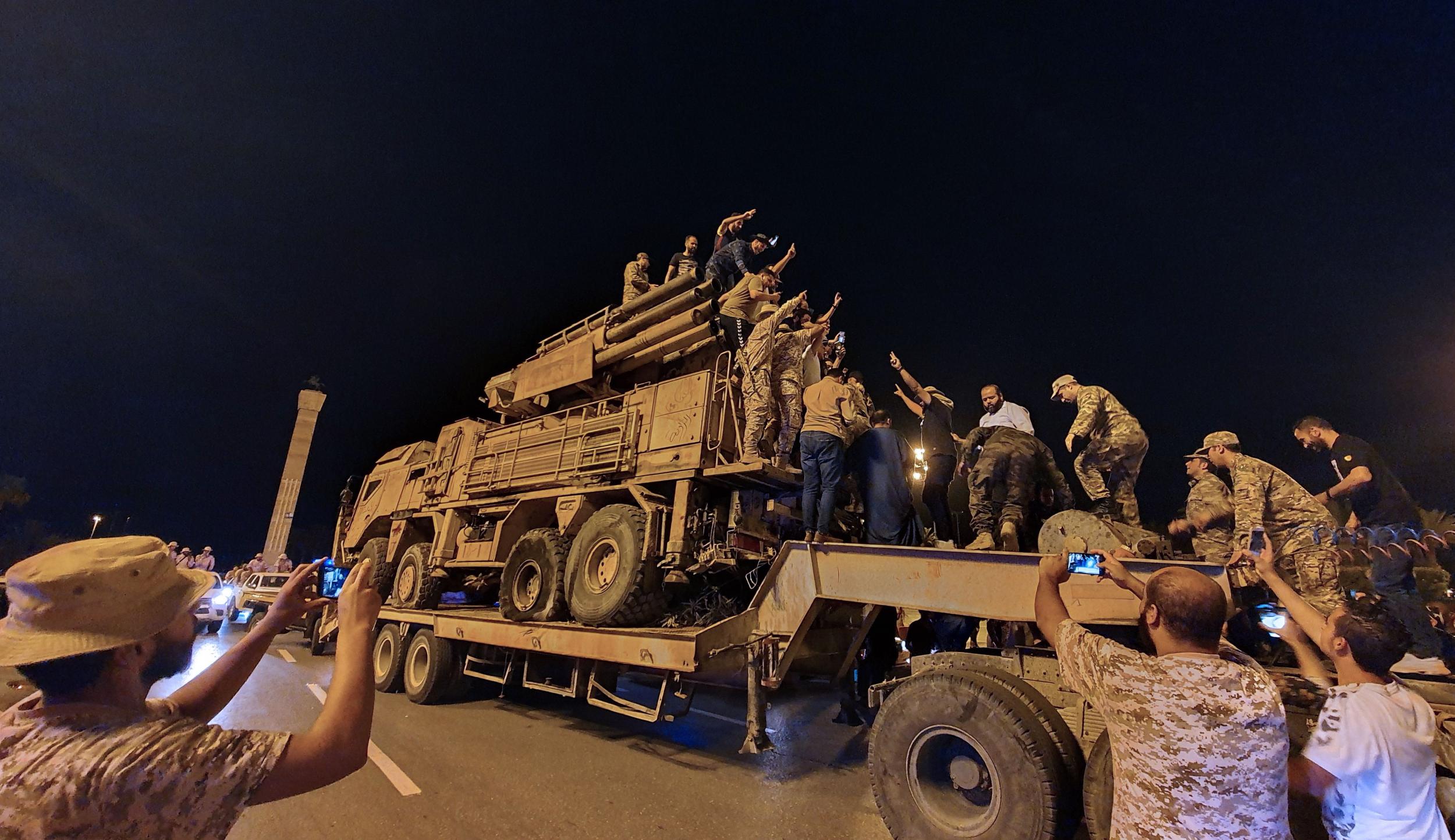 GNA forces parade a captured Russian-made air defence system in Tripoli (AFP/Getty)