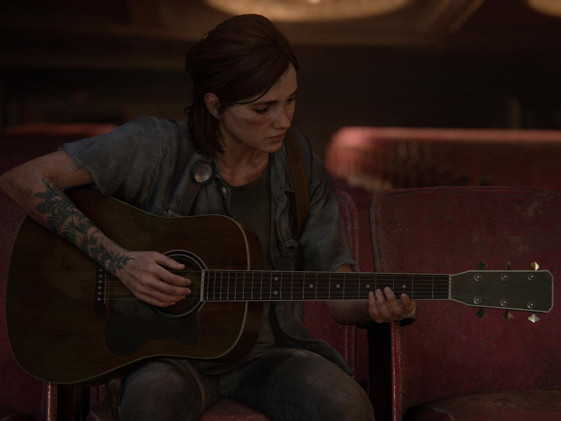 Ellie strums her guitar in a quiet scene from the masterful follow-up to 2013’s ‘The Last of Us’