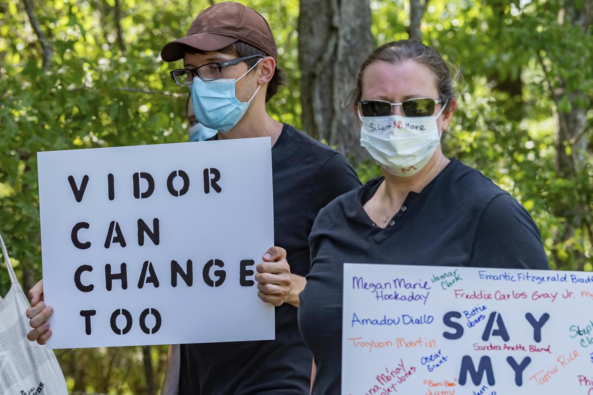 People came out to Gould Park on 6 June for a protest and peace march in honour of George Floyd (Fran Ruchalski/The Beaumont Enterprise/AP)