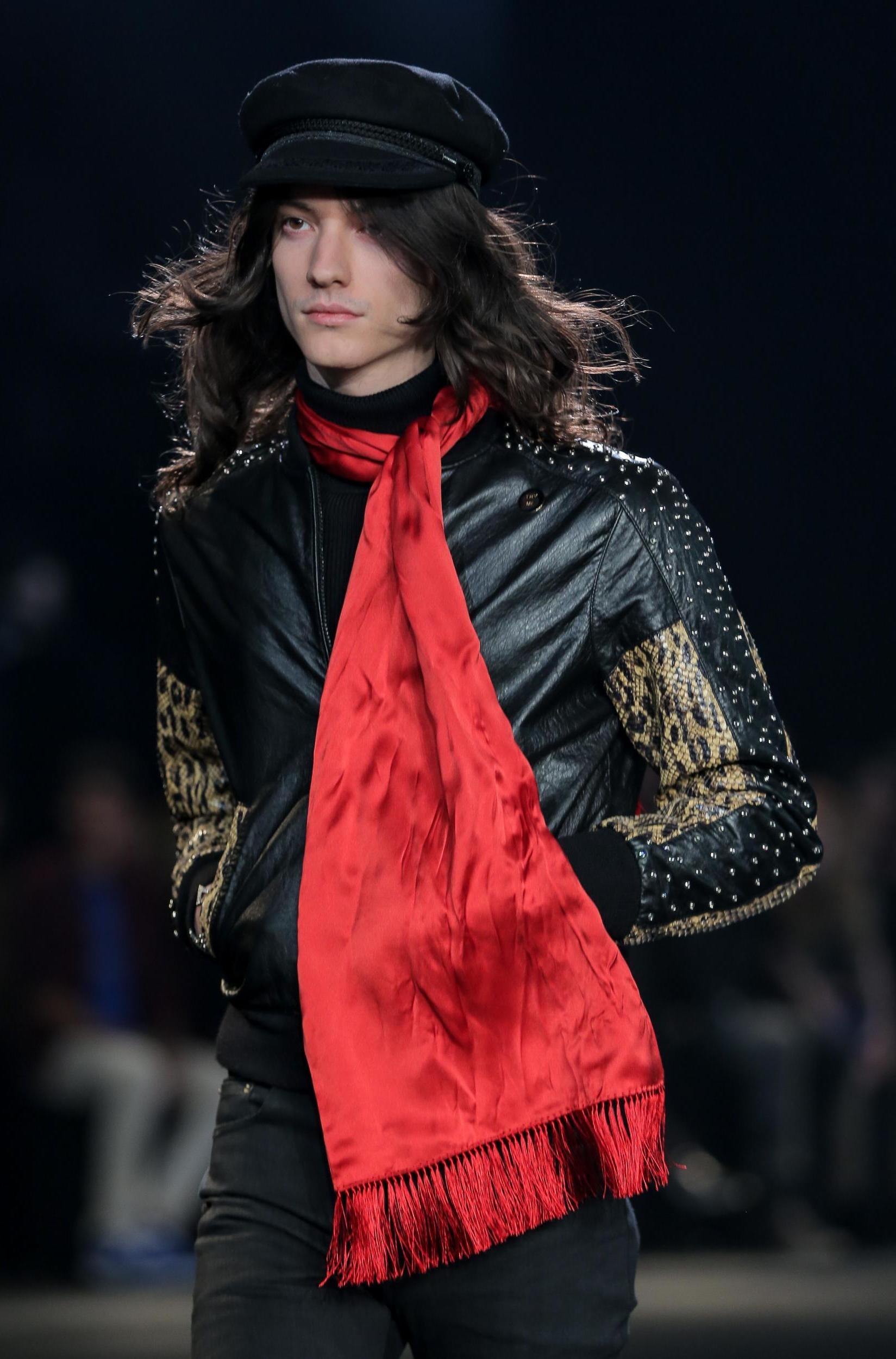 A model on the catwalk at the Saint Laurent Fall 2016 runway at the Palladium in Los Angeles, 10 February 2016