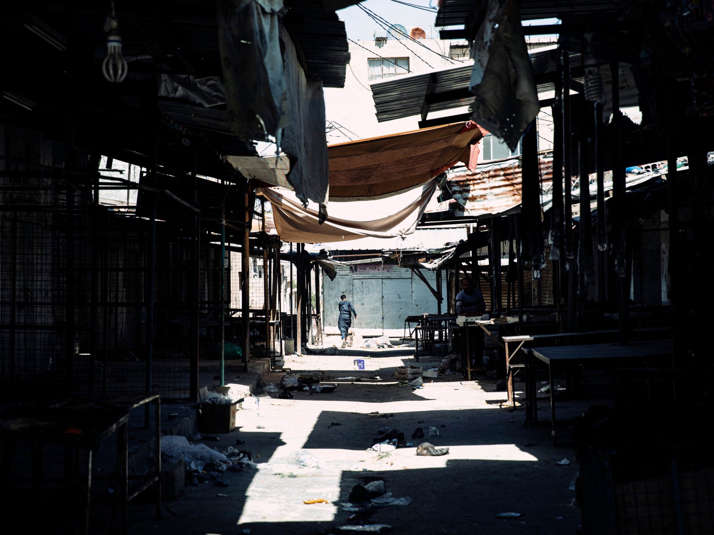Jordan: A deserted market place in Jerash Camp, one of ten recognised Palestinian refugee camps