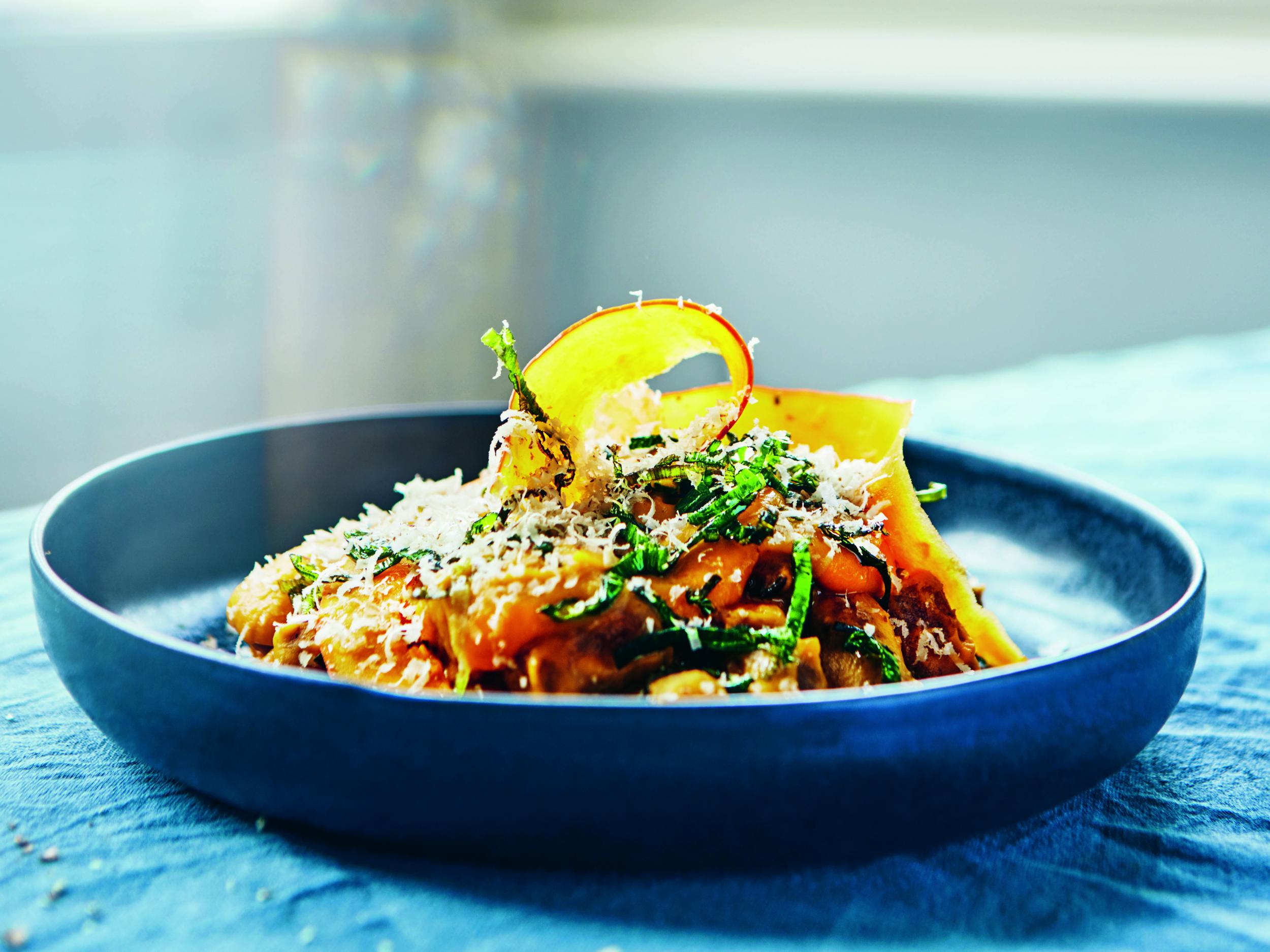 Warm and inviting: rye gnocchi with squash, crispy leeks and walnuts