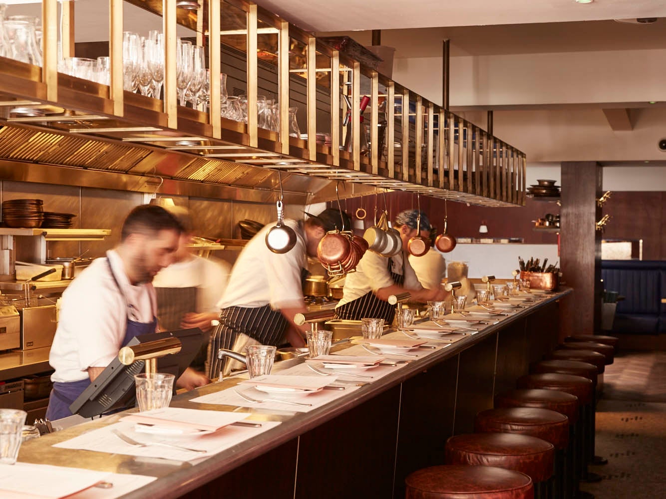 Seats like these at Soho’s Palomar might have to be re-thought when the restaurants reopen