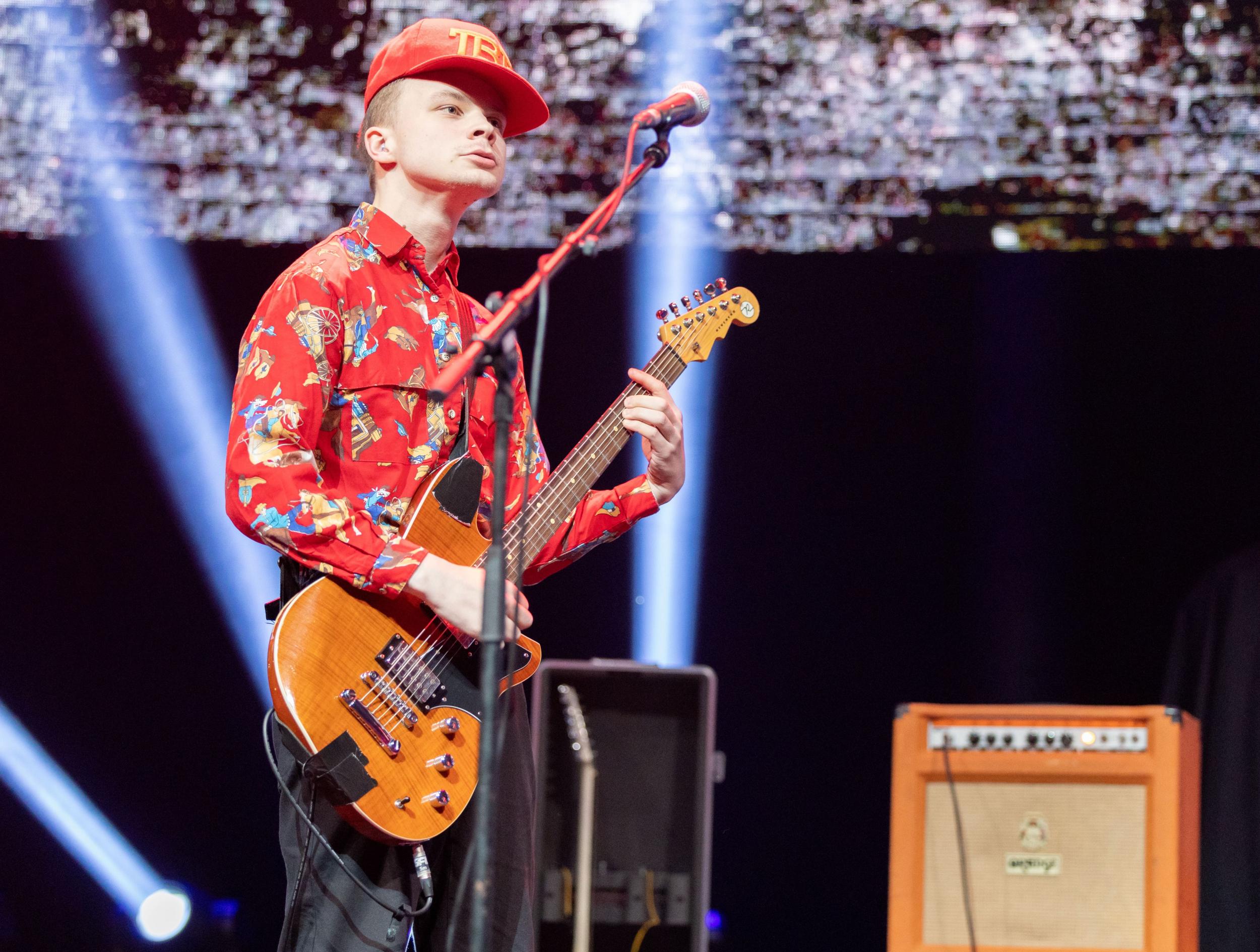 Black Midi’s Georgie Greep performing at The Roundhouse in London, 2020