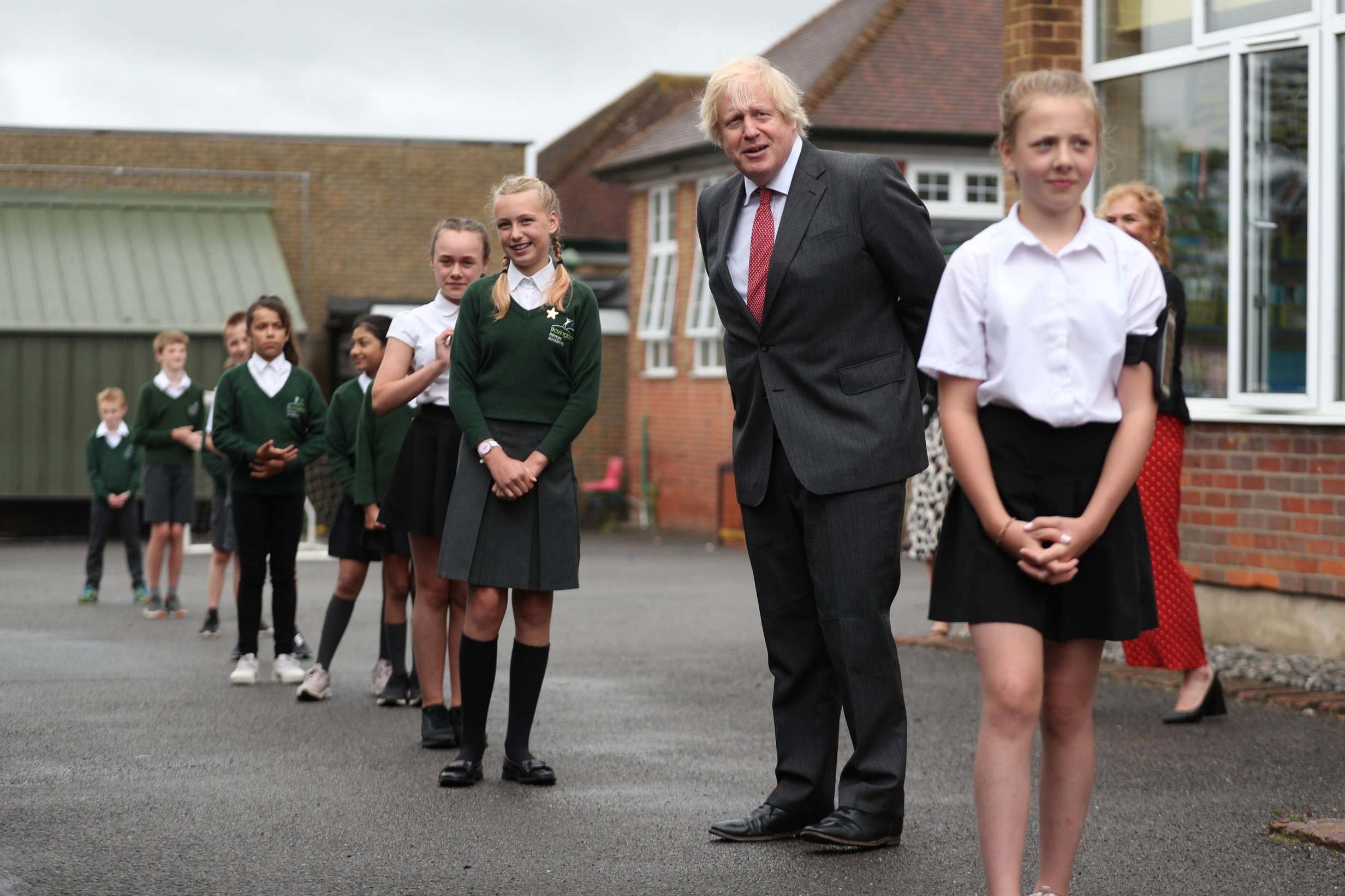 Boris Johnson joins a socially distanced lesson during a visit to Bovingdon Primary School (AFP/Getty)