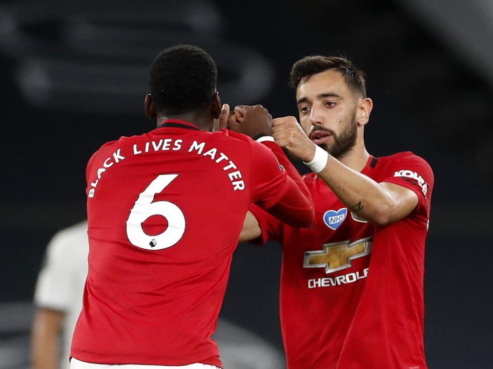 Pogba and Fernandes celebrate after United equalise