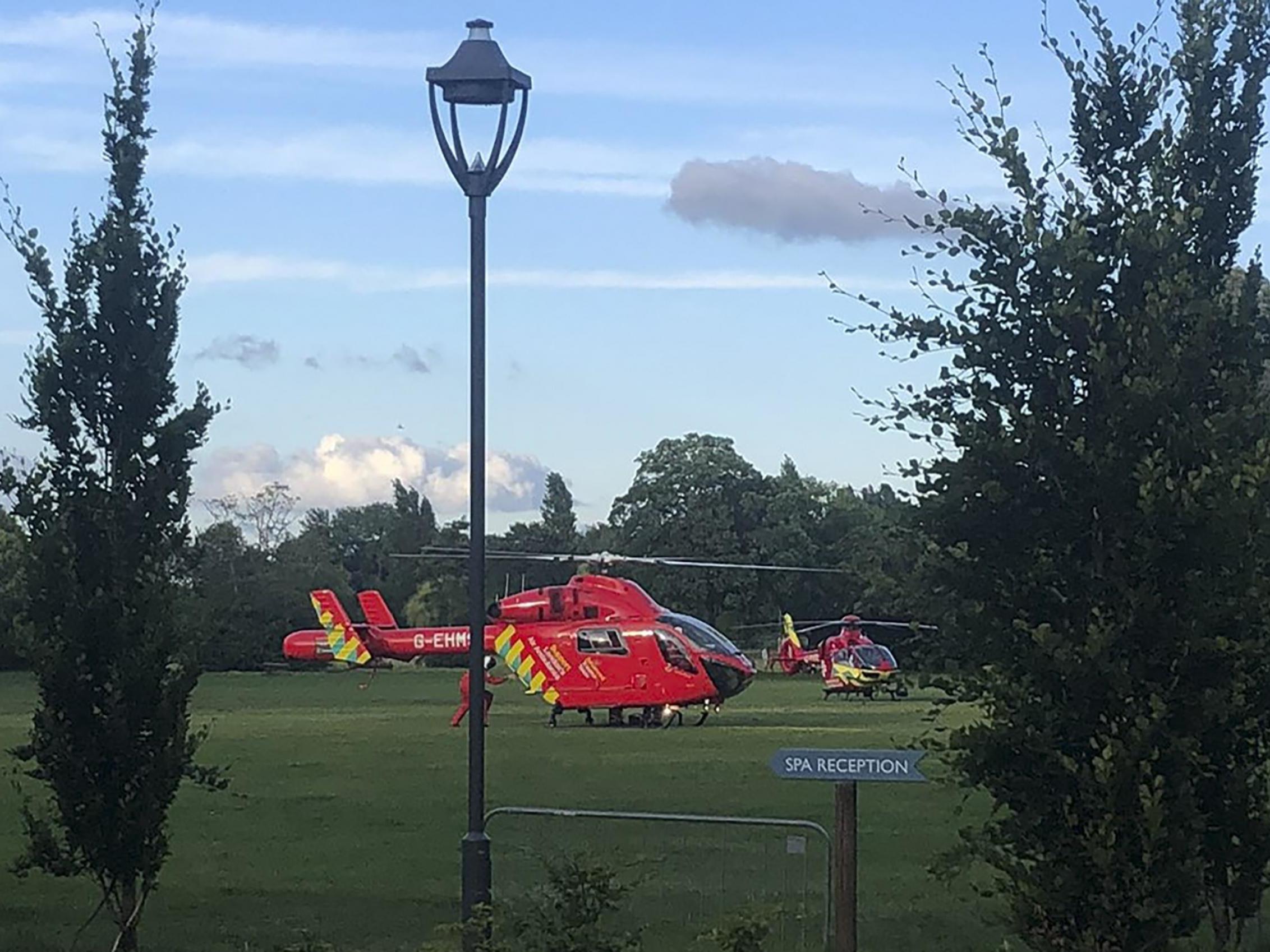 Air ambulances at the scene near Forbury Gardens, Reading