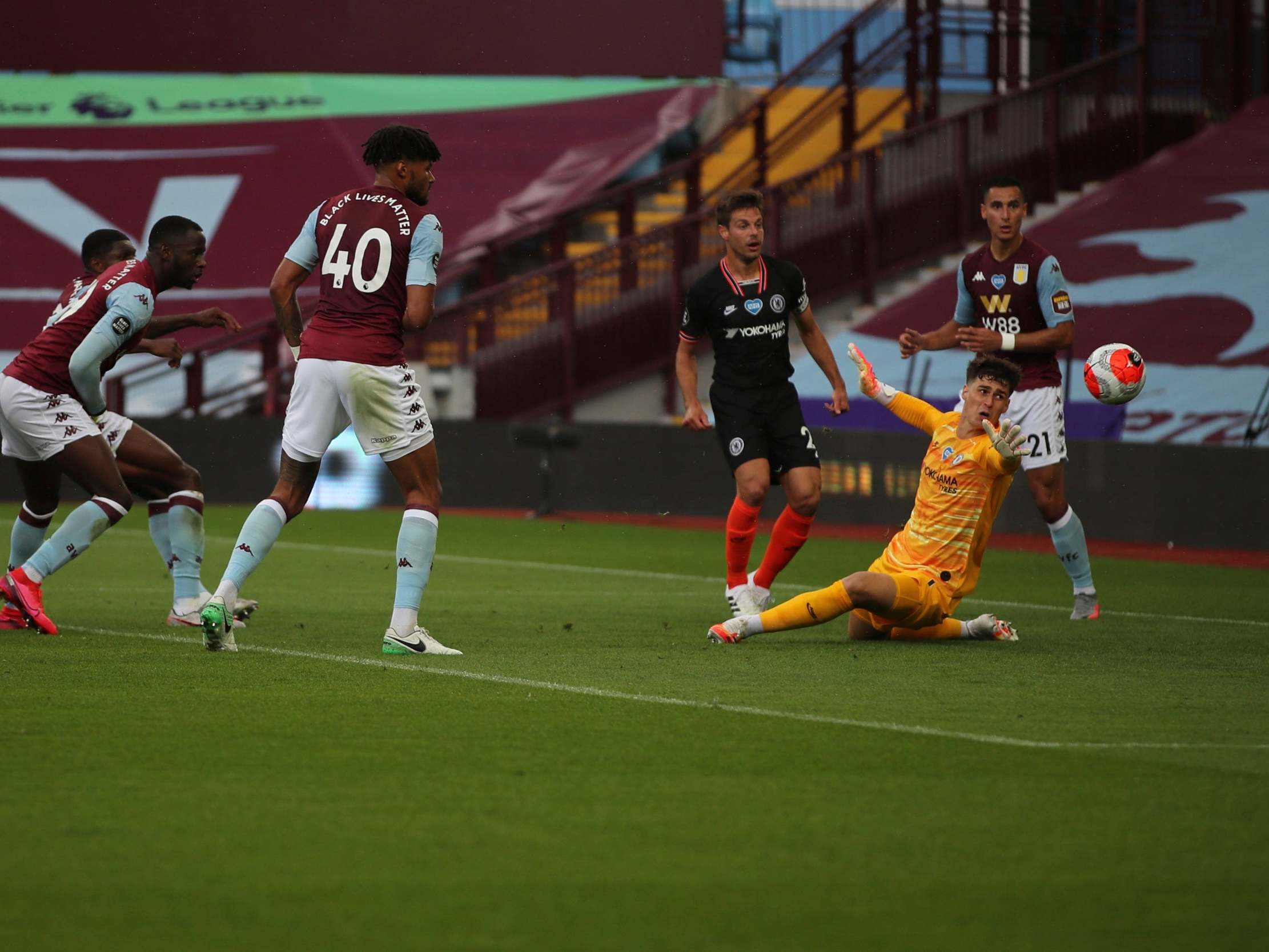 Kortney Hause scores the opening goal for Aston Villa against Chelsea