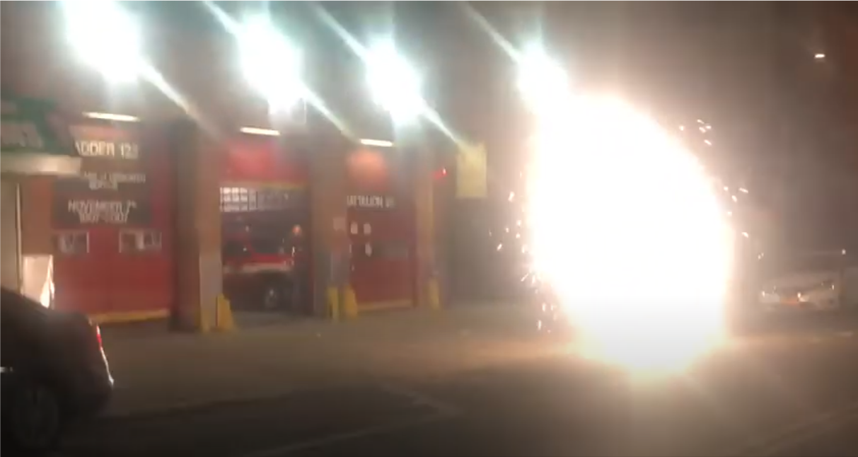 Firefighters filmed setting off fireworks in New York City