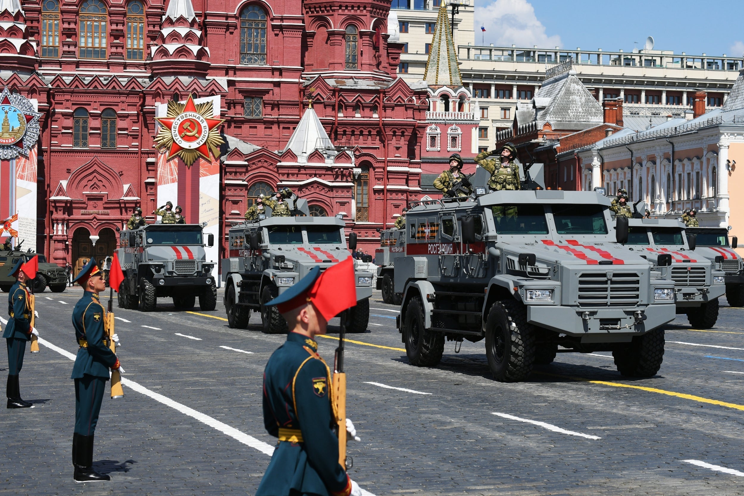 Military police armoured vehicles during Wednesday’s Victory Day military parade in Red Square