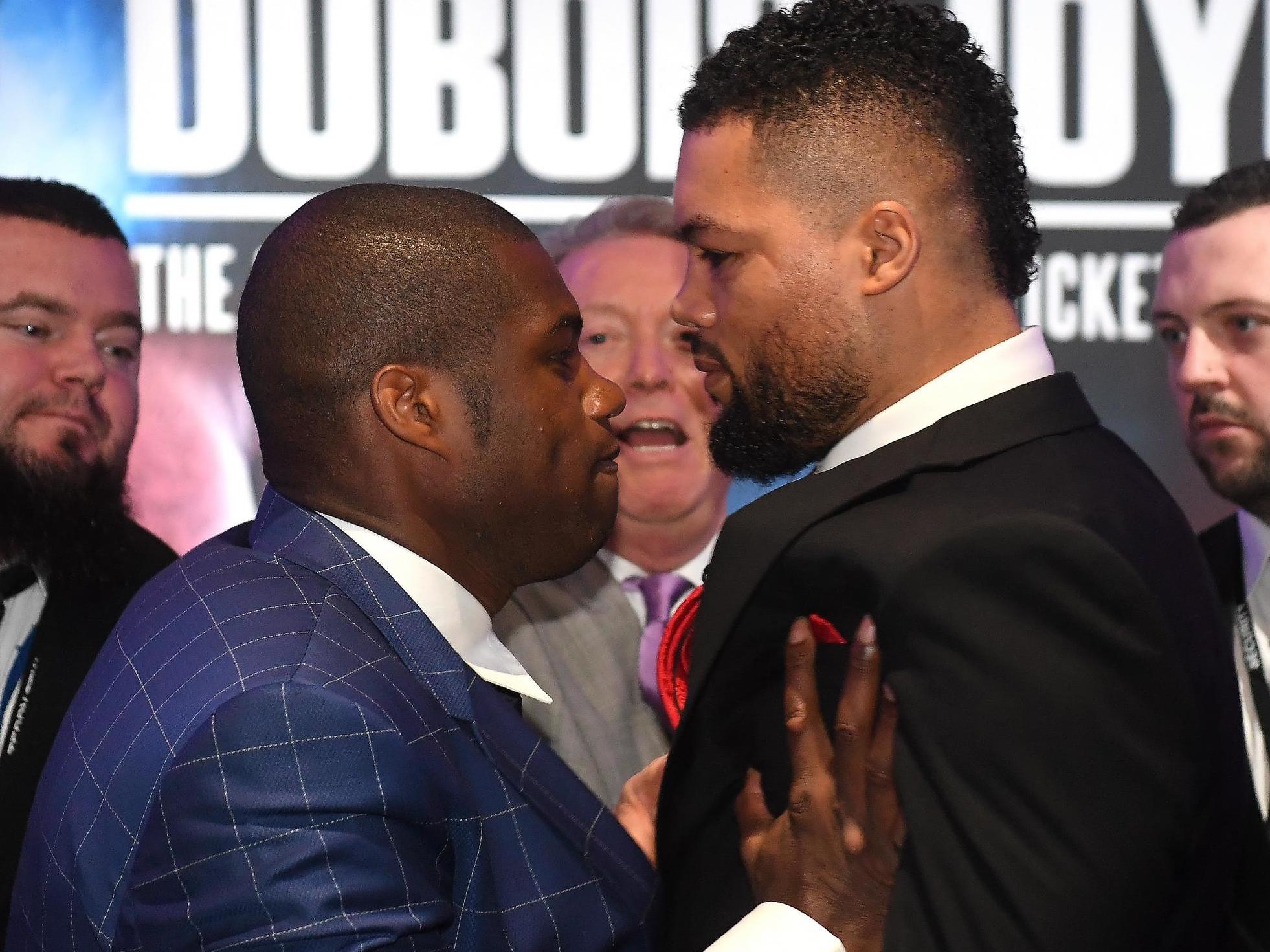 Daniel Dubois (left) and Joe Joyce at a press conference in February