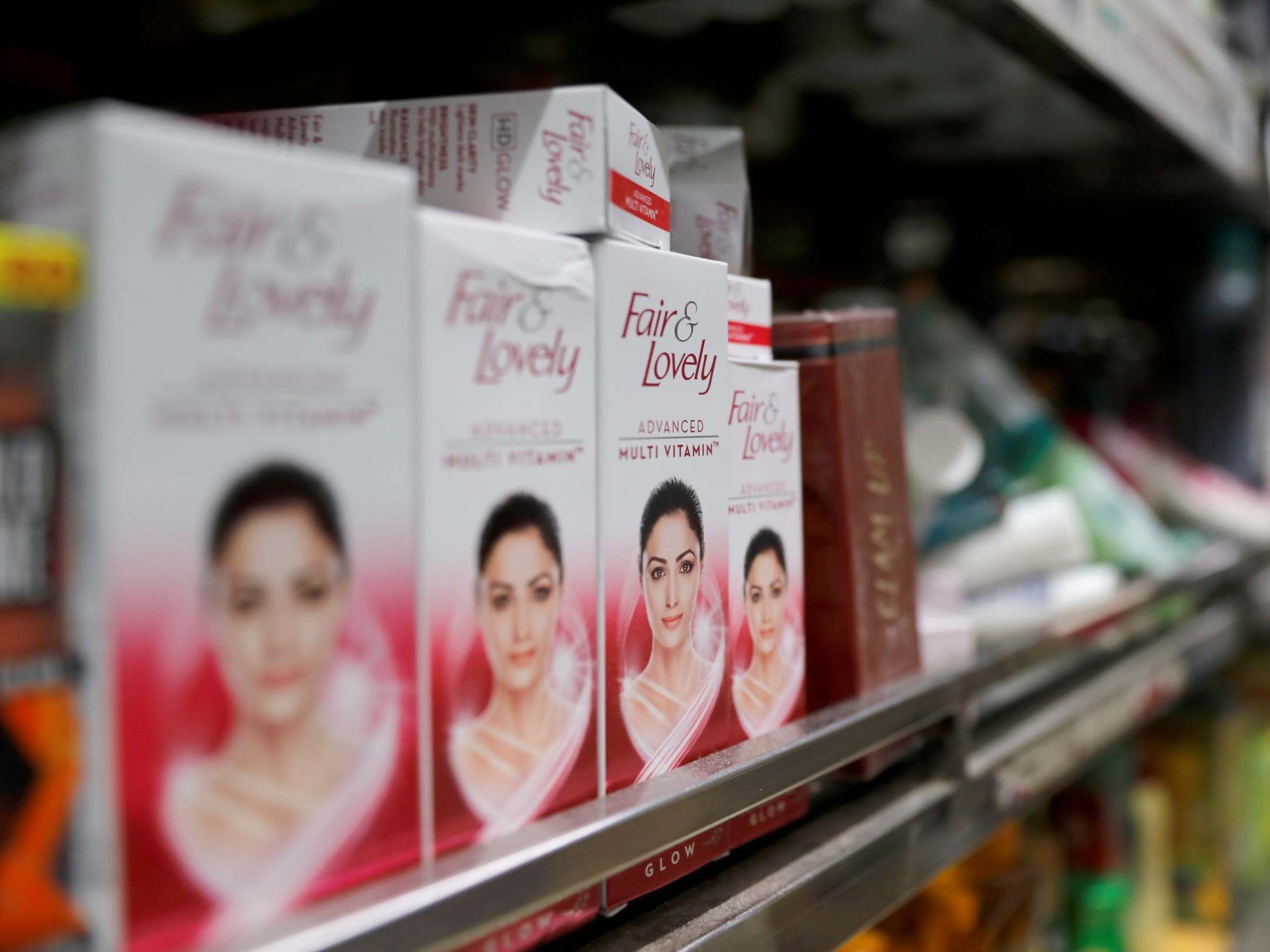 "Fair & Lovely" brand of skin lightening products are seen on the shelf of a consumer store in New Delhi