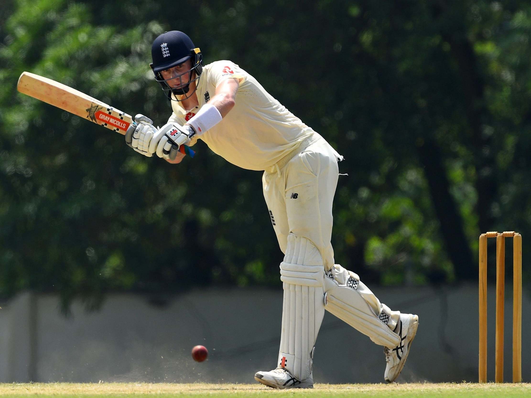 Zak Crawley in action during a practice match with Sri Lanka XI