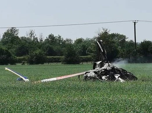 Helicopter was left a charred wreck after fire crews extinguished the blaze