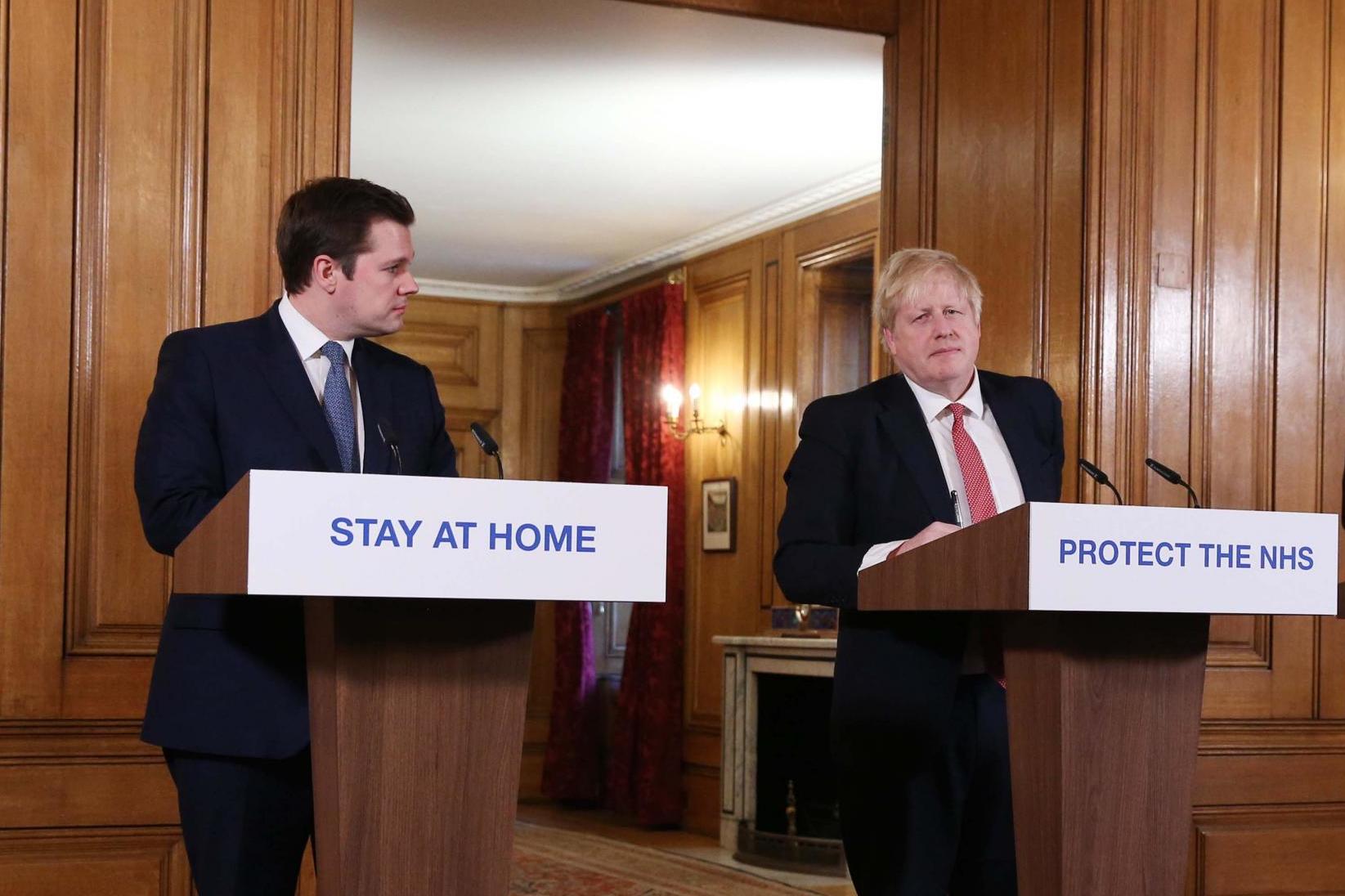 Then cabinet colleagues Robert Jenrick and Boris Johnson at a Covid press conference in 2020