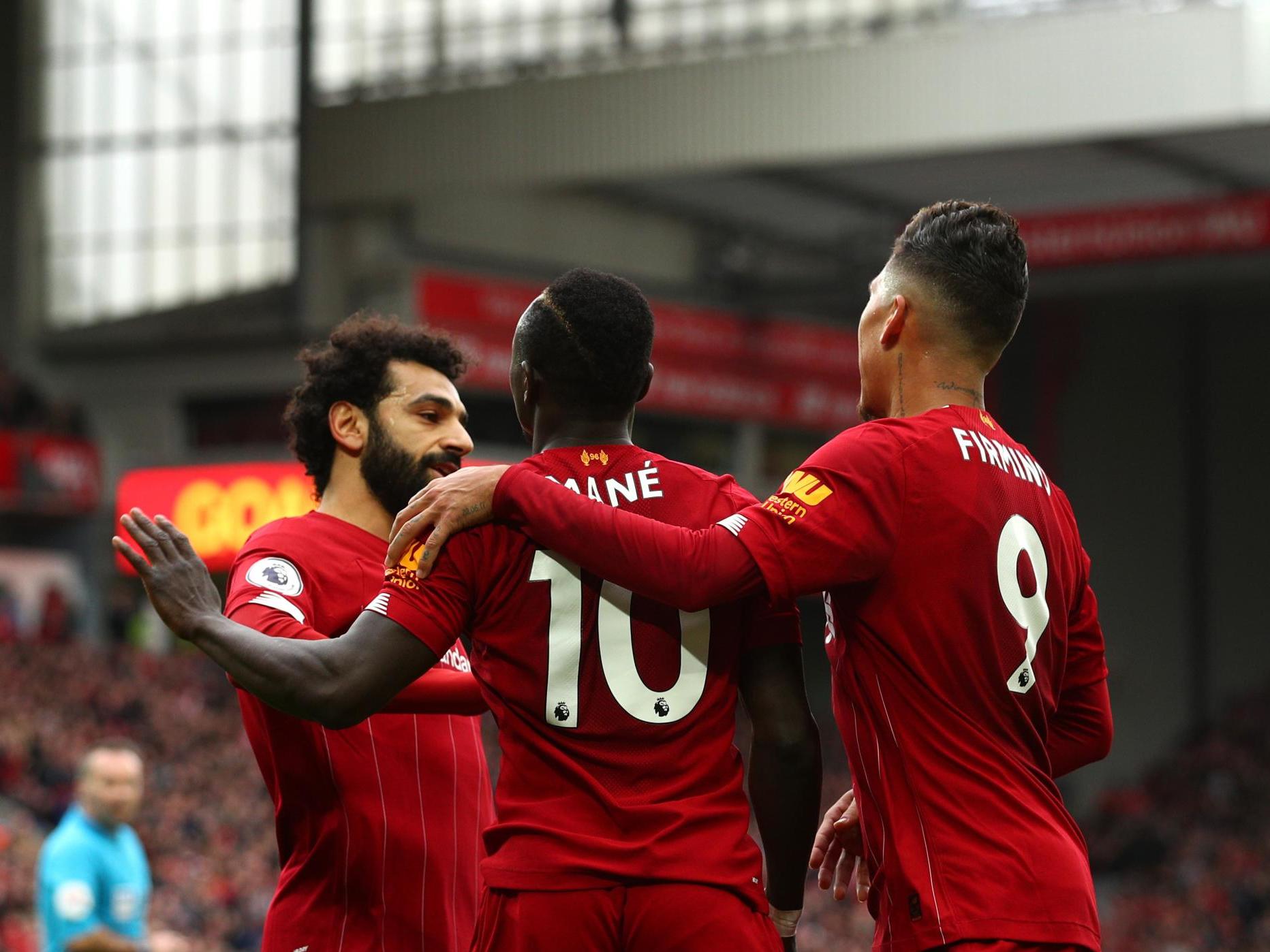 Salah, Mane and Firmino celebrate