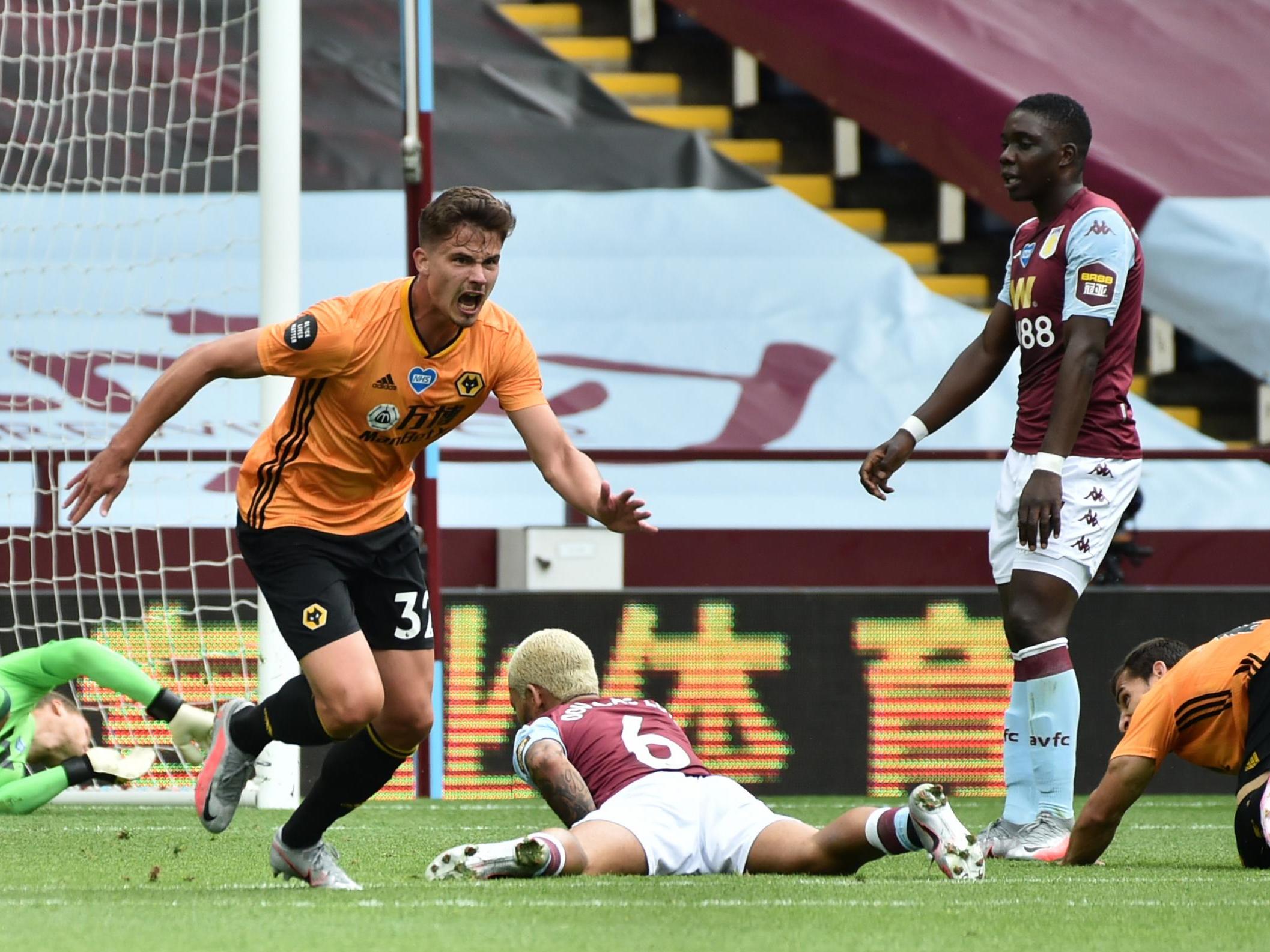 Leander Dendoncker celebrates after putting Wolves ahead