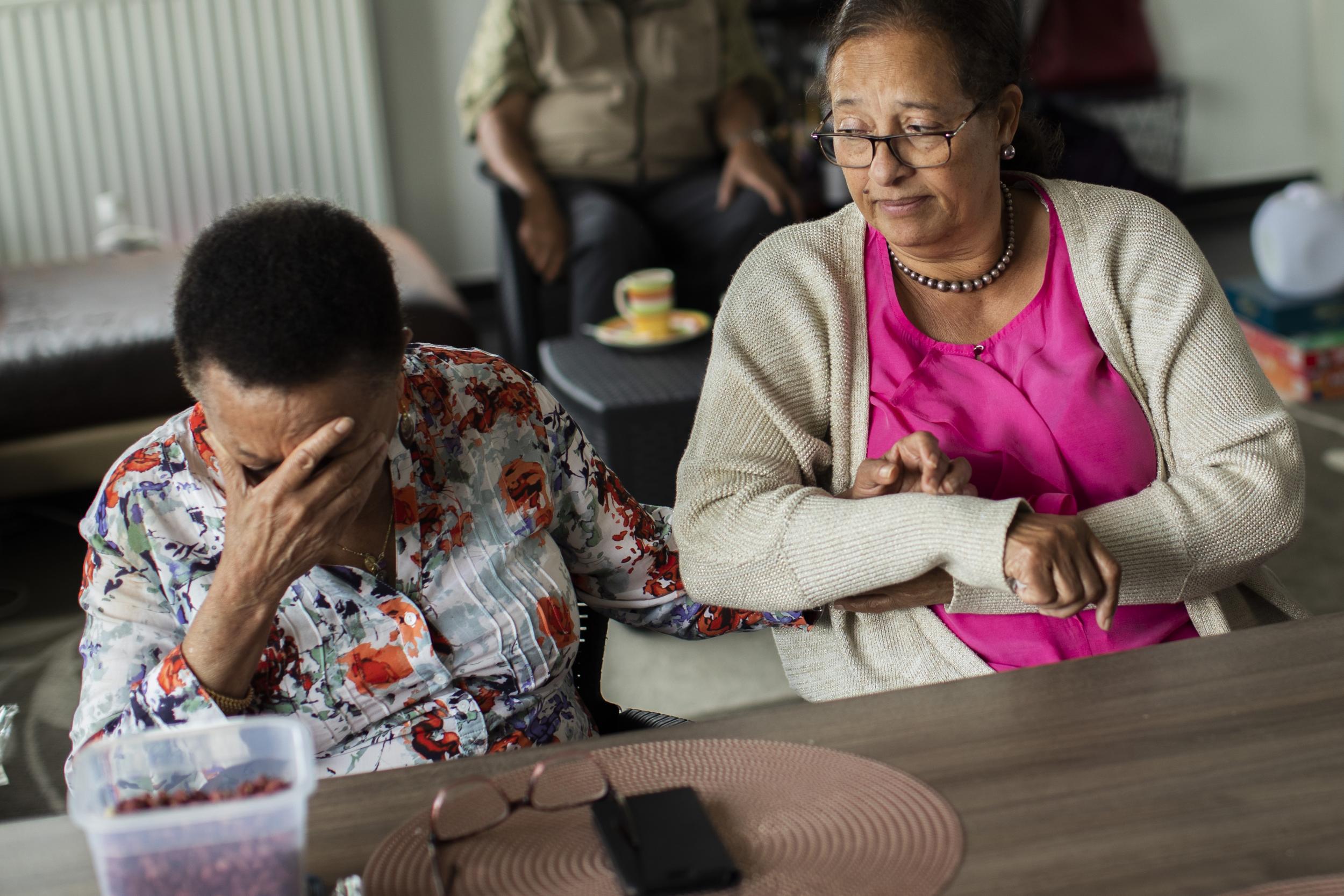 Marie-Jose Loshi and Monique Bitu Bingi are part of a group of women who were taken from their families as children in Belgian Congo and placed in a religious mission run by Catholic nuns who have now filed a lawsuit seeking reparations from Belgium