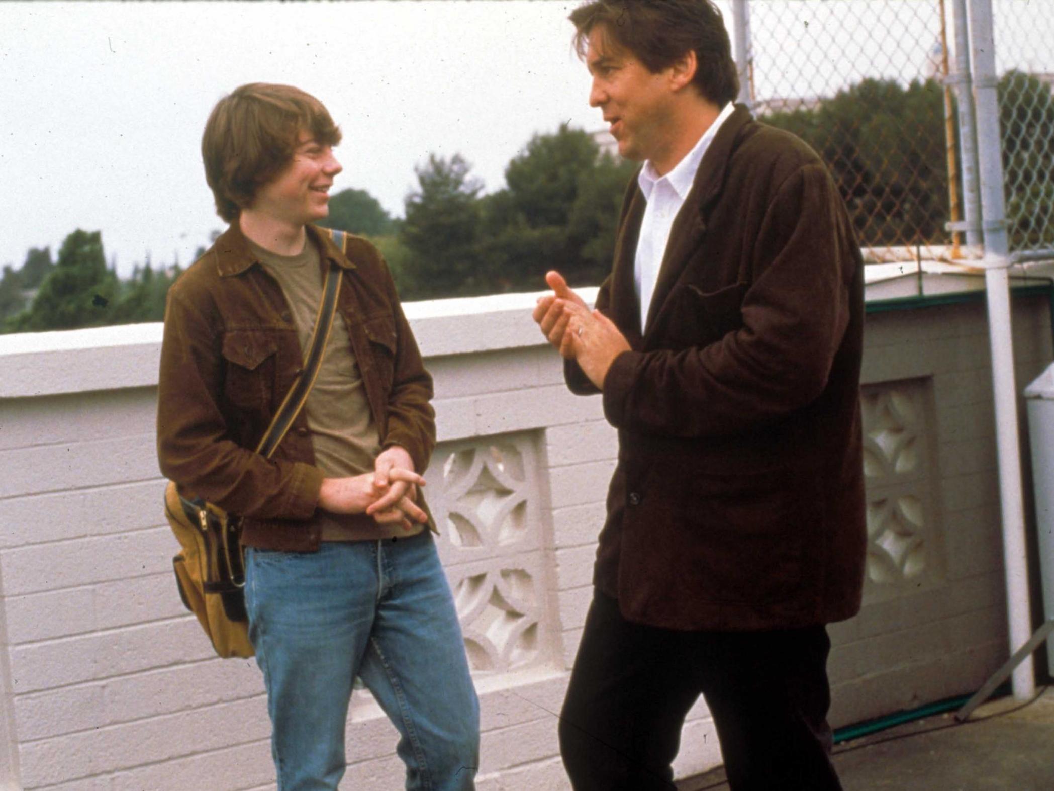 Patrick Fugit speaks to Cameron Crowe on the set of Almost Famous, 2000
