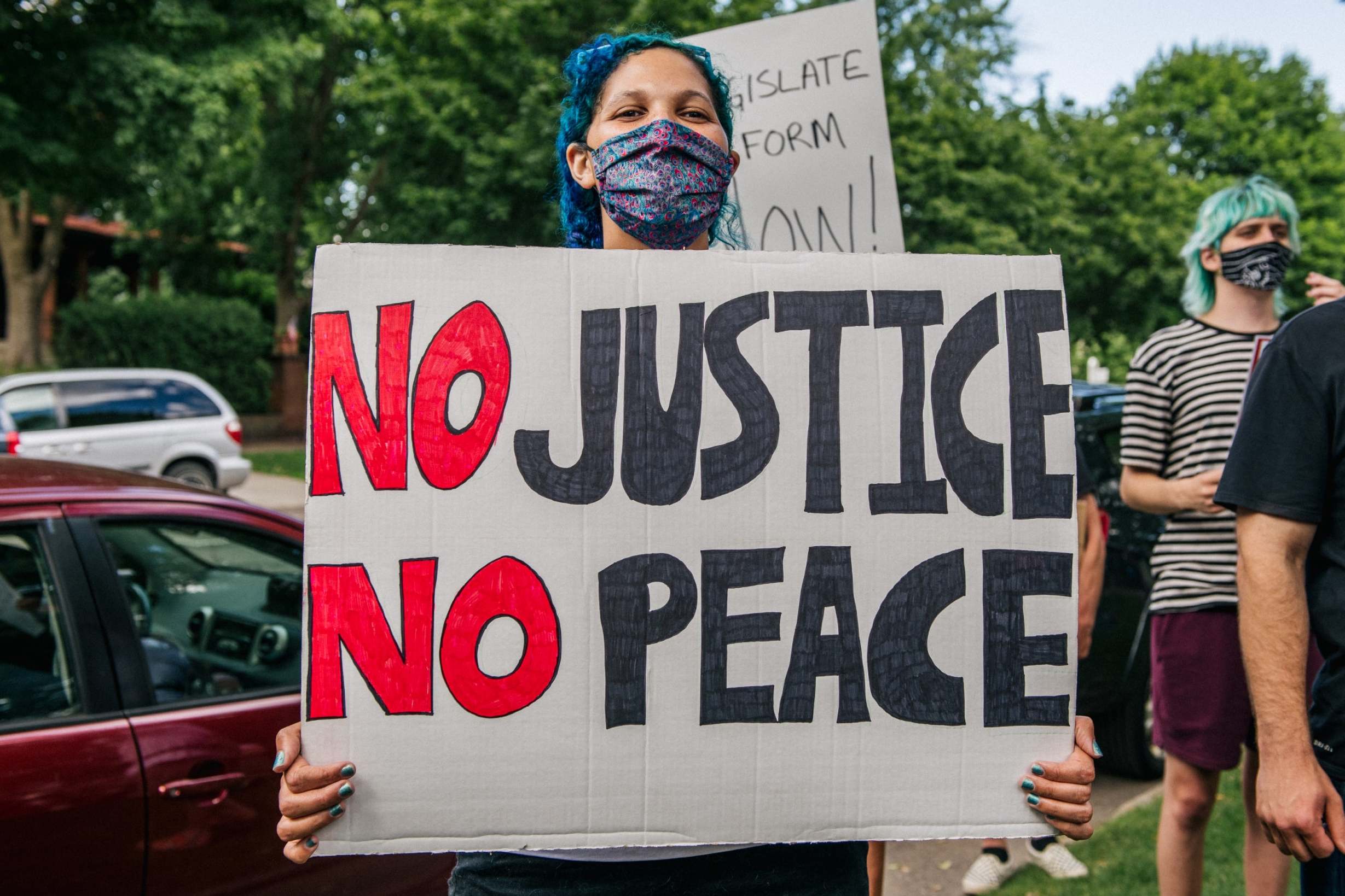 Protesters gather outside the mansion of governor Tim Walz to demand stricter reform of police legislation in Minnesota