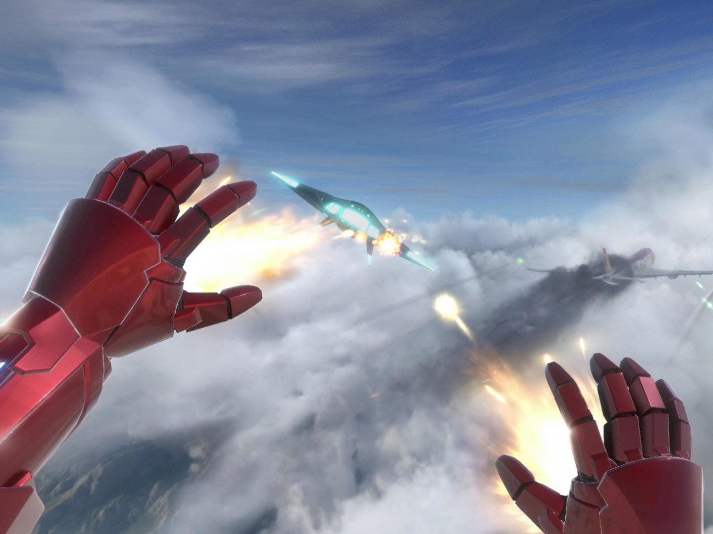 In ‘Iron Man VR’, players control the armoured superhero as he battles and flies around immersive environments