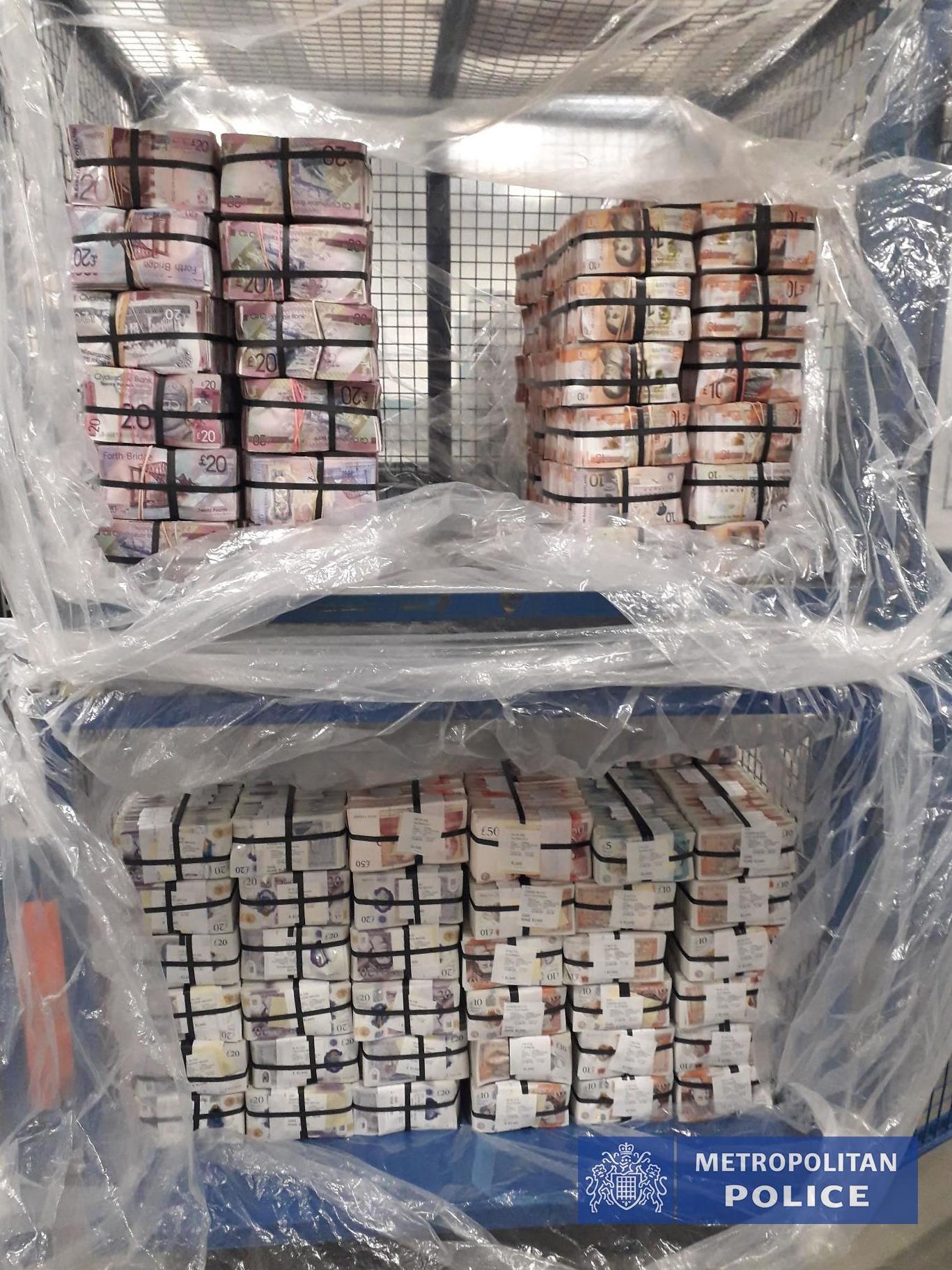 A photograph of £5.1m cash seized under Operation Venetic in London