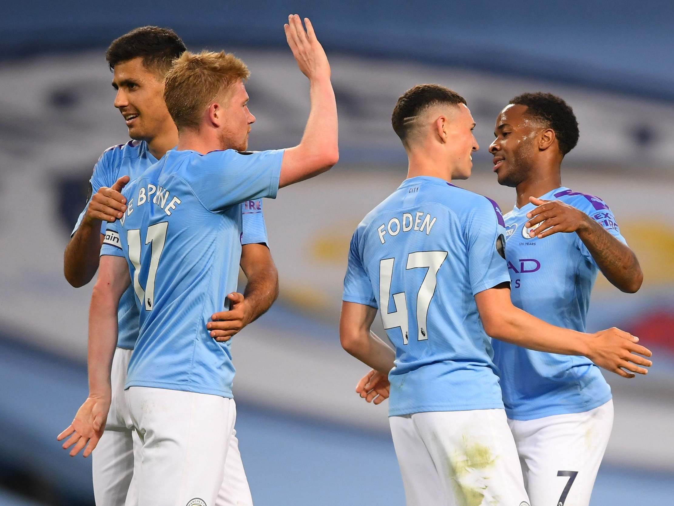 Man City celebrate defeating the newly crowned champions