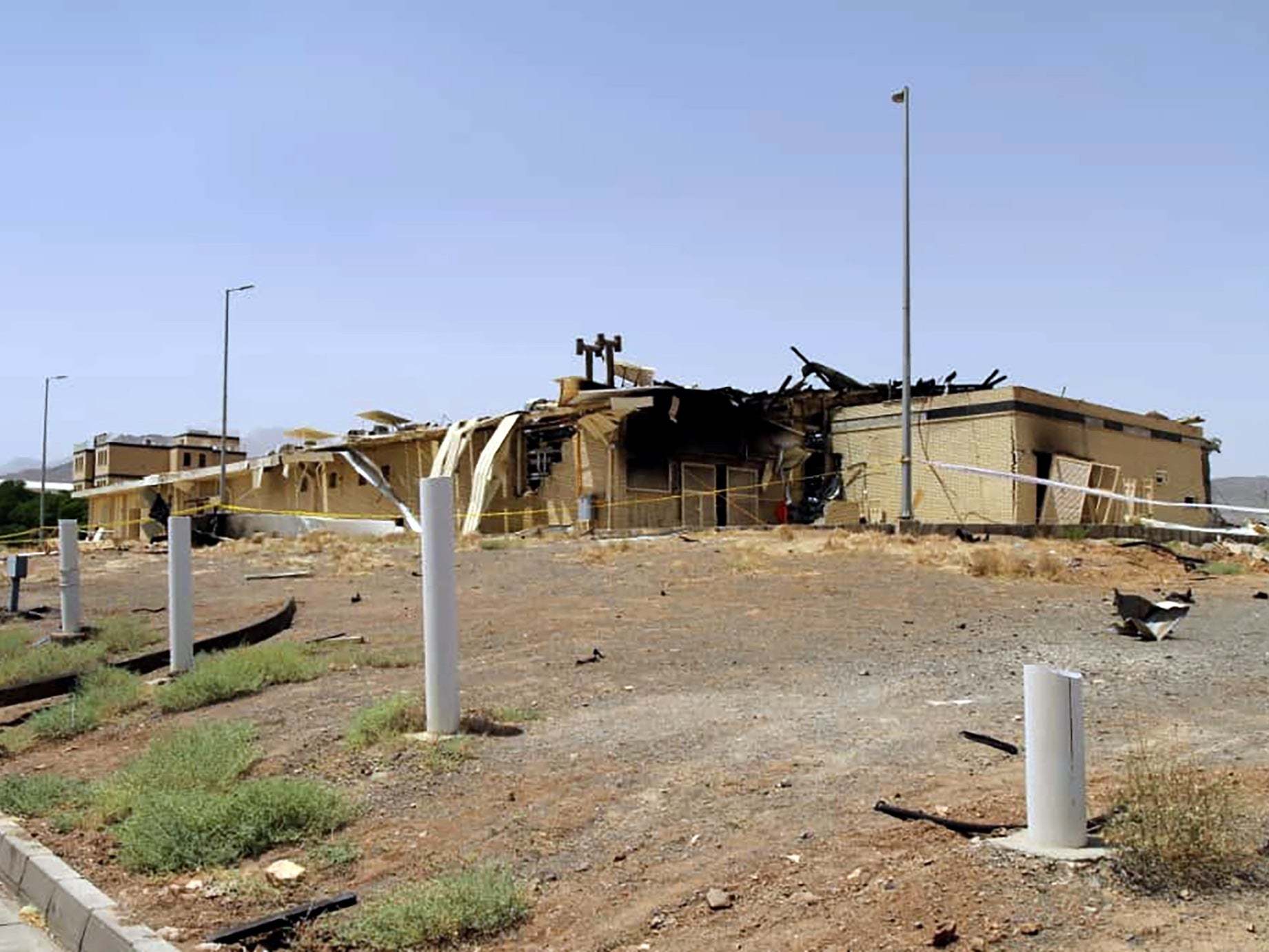 The fire-damaged 'shed' at the Natanz facility in Iran.