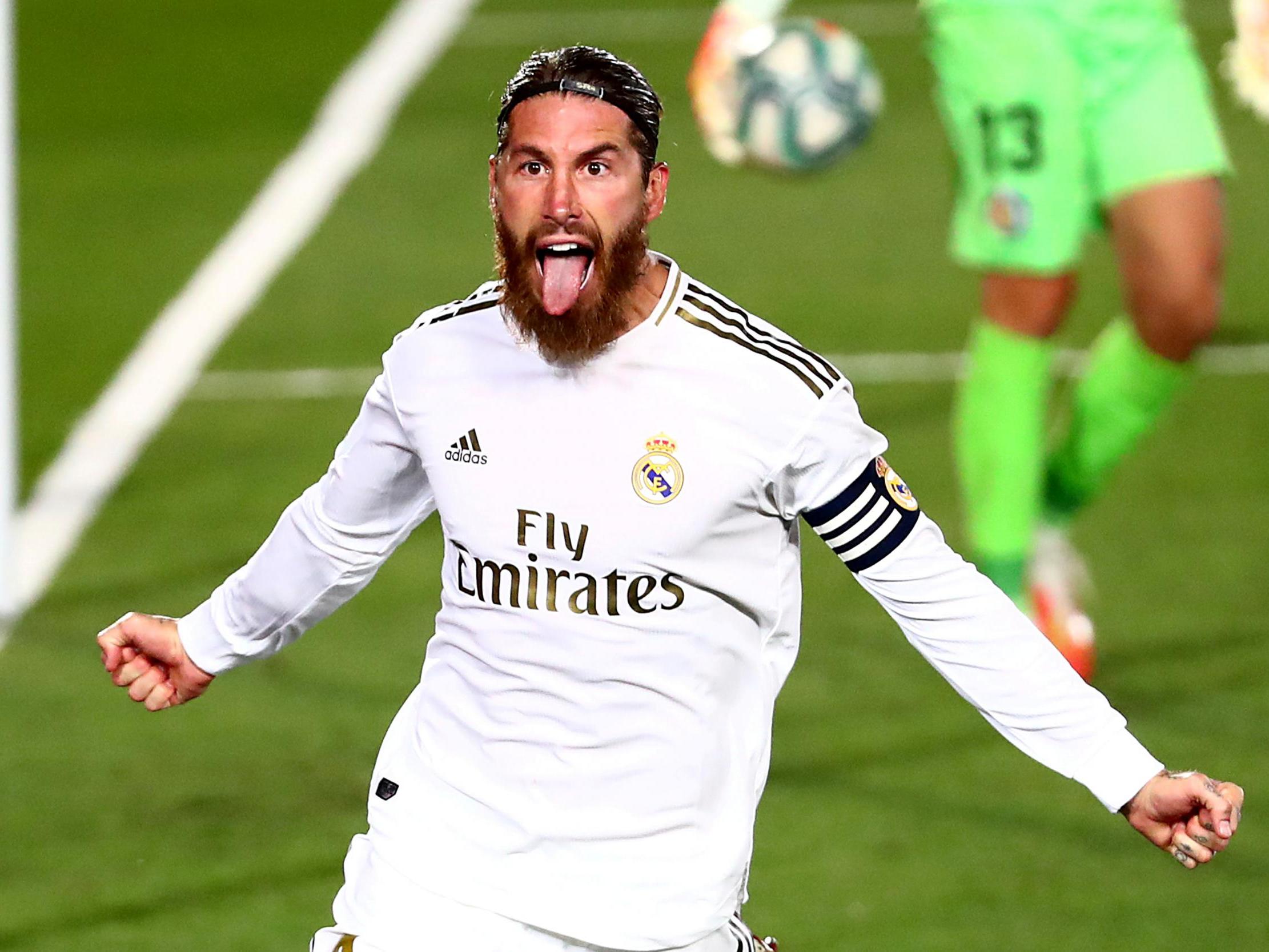 Real Madrid's Sergio Ramos celebrates scoring