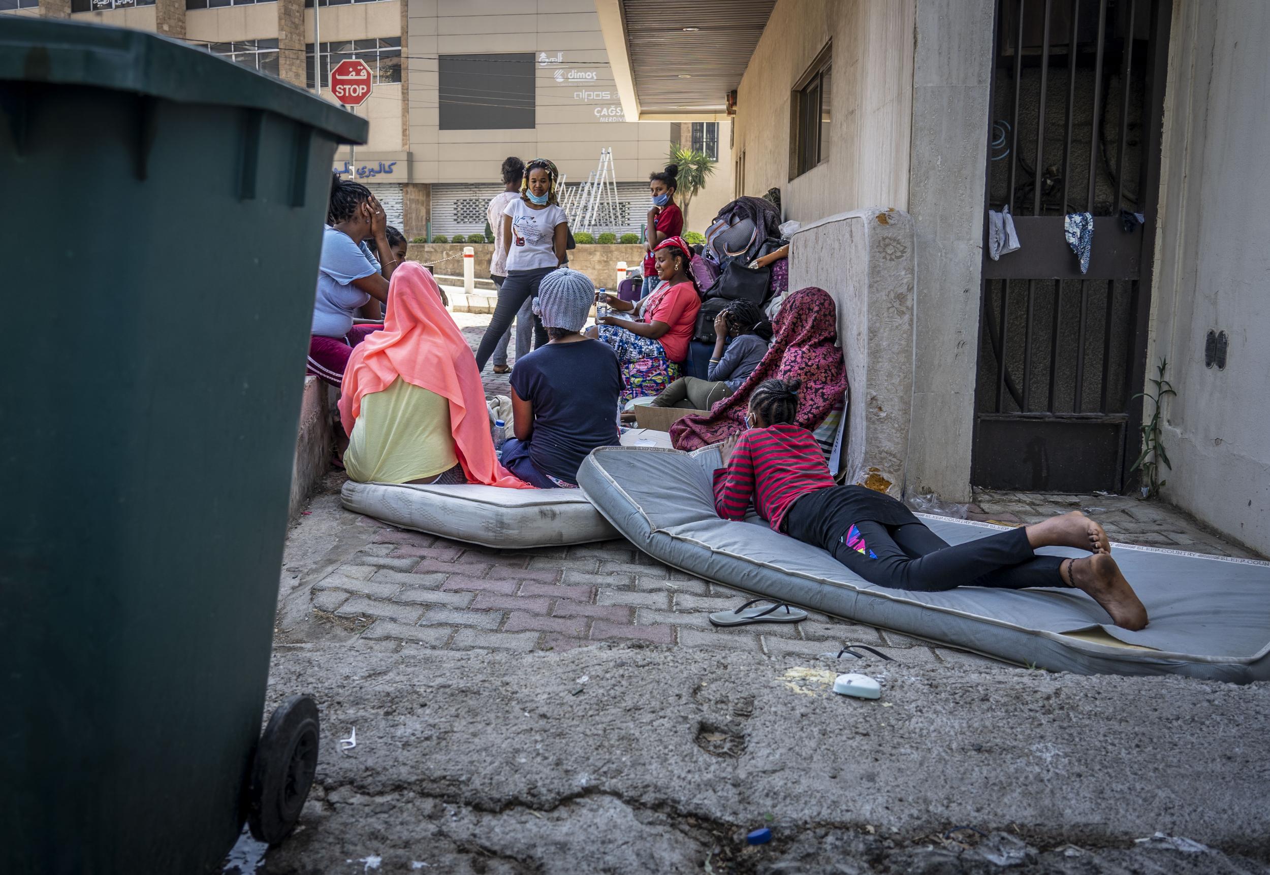 Ethiopian domestic workers camp outside their embassy in Beirut after being dumped by their employers