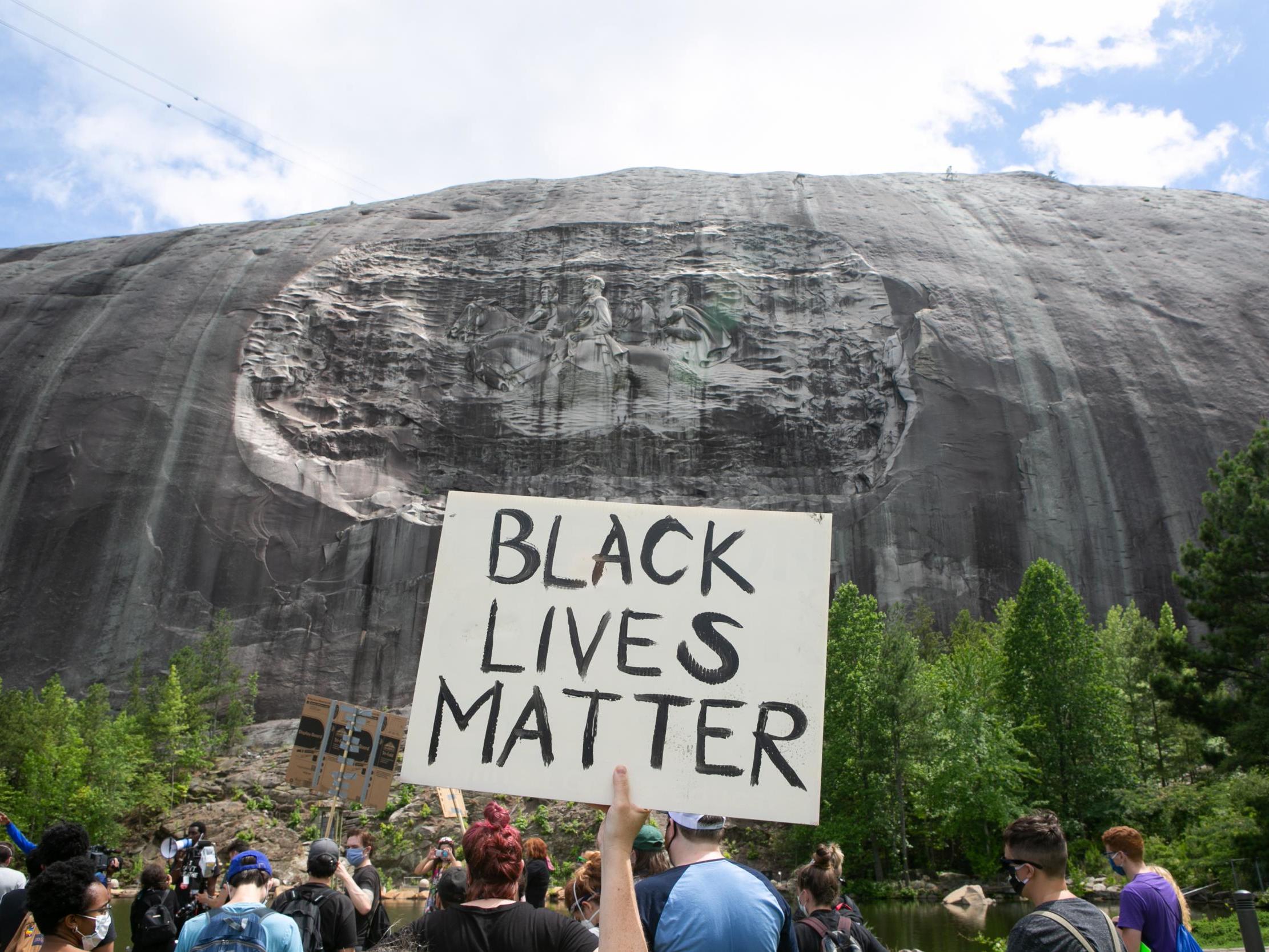 A Black Lives Matter protest in front of the Stone Mountain Confederate Memorial