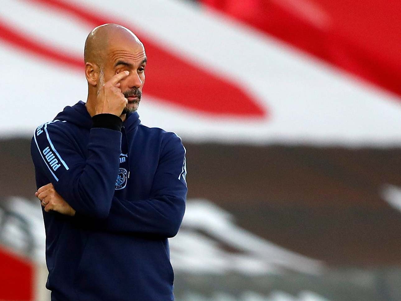 Pep Guardiola reacts during the defeat
