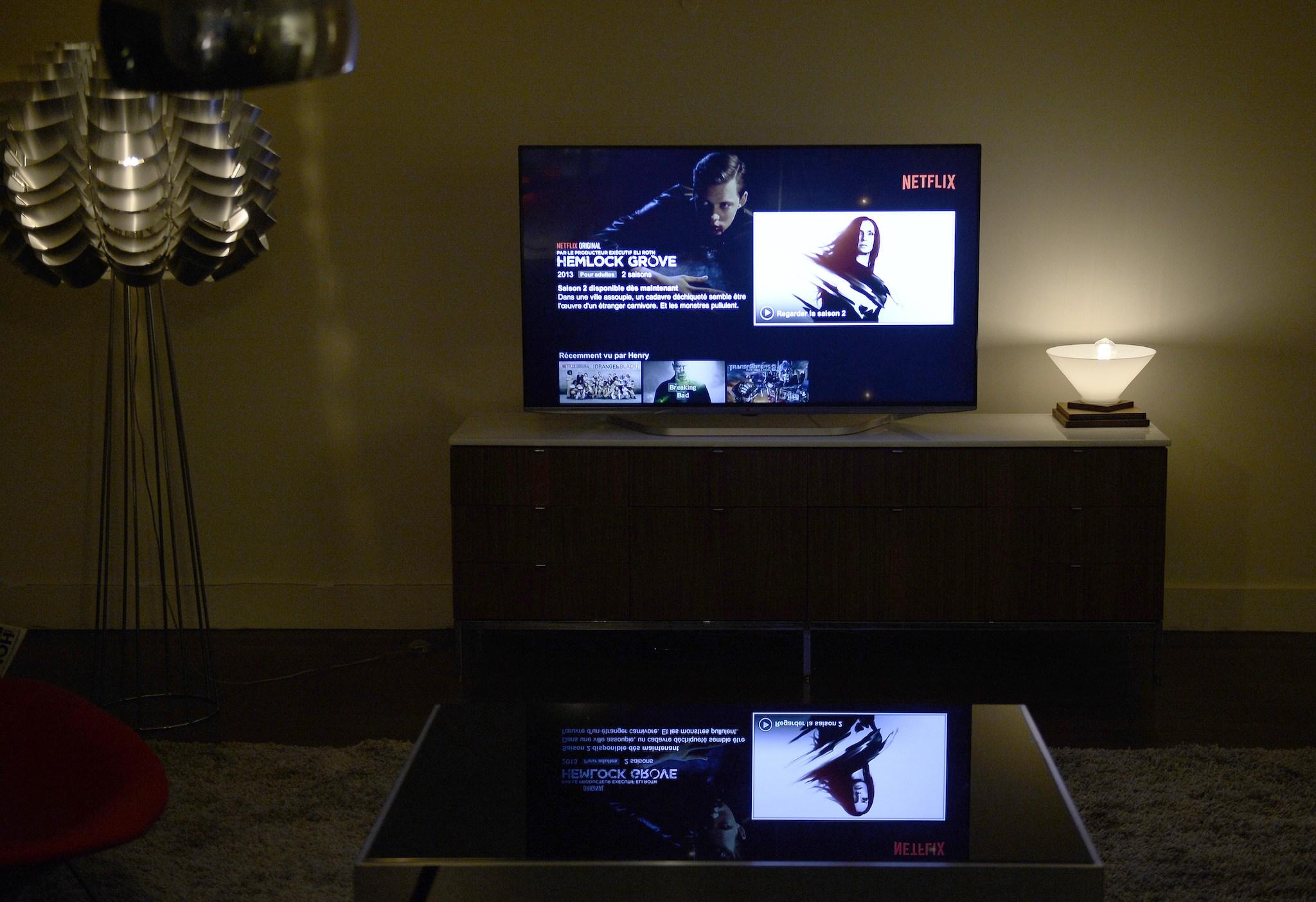 This photo shows a television screen displaying the French user interface of US online streaming giant Netflix, on September 15, 2014 in Paris