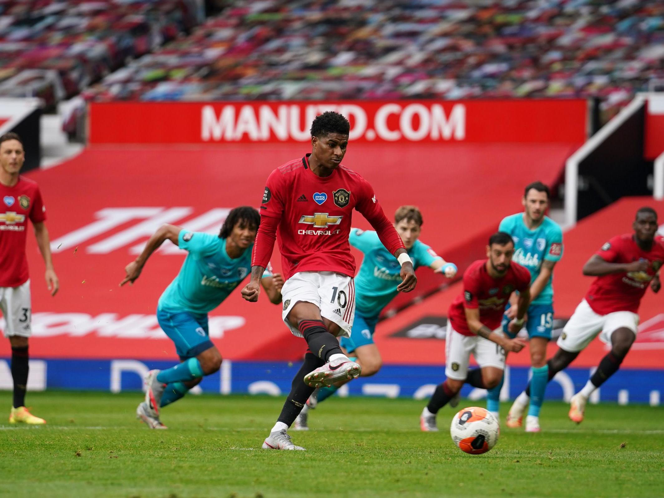 Rashford converts from the spot against Bournemouth