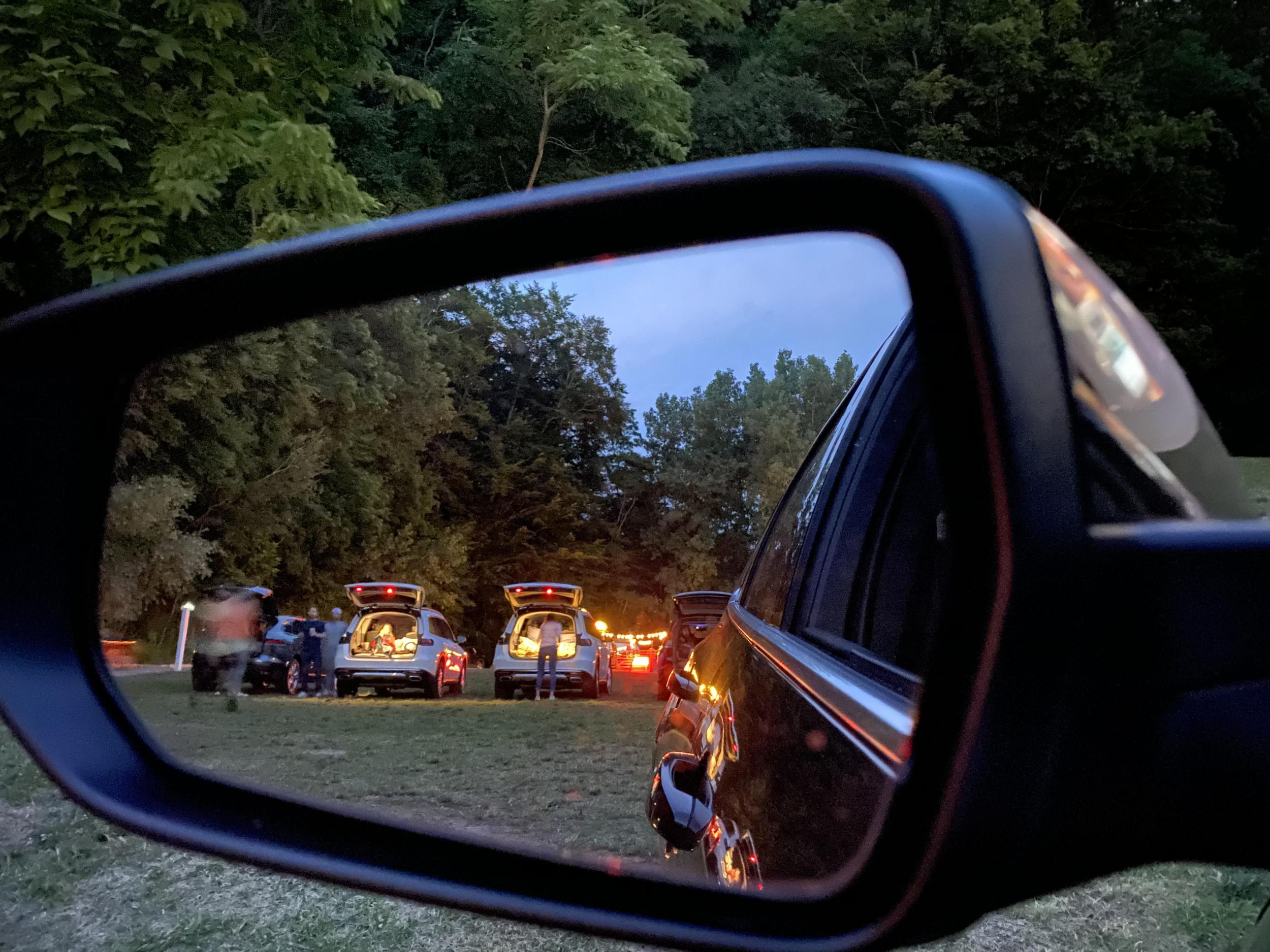 Cars line up at the four Brothers Drive-in in Amena, New York state. (Richard Hall / The Independent )