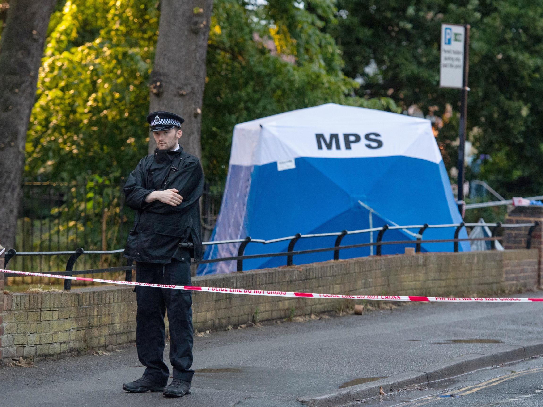 The scene in Seely Drive, Dulwich, south London following the fatal stabbing of an 18 year old man