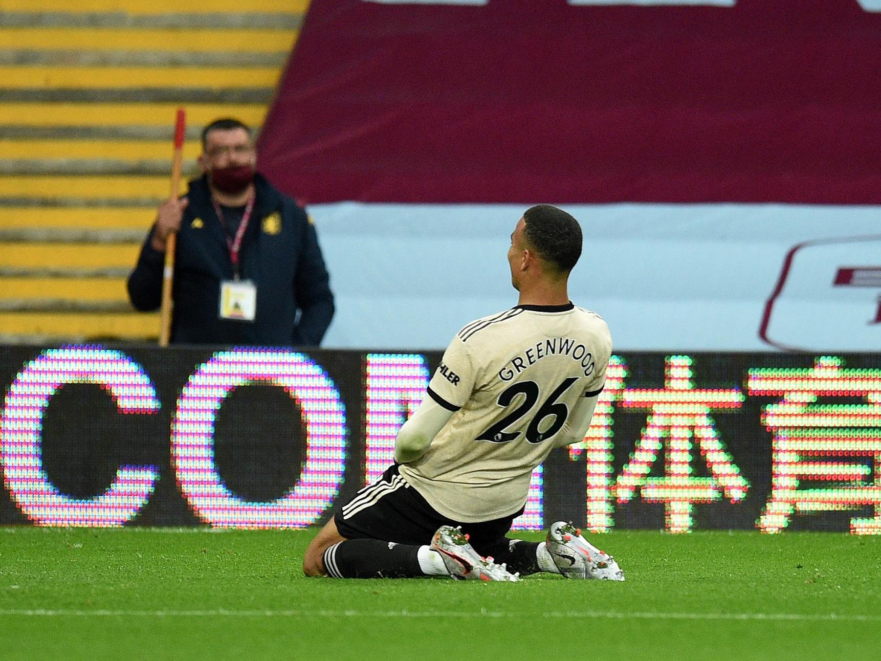 Mason Greenwood celebrates scoring against Aston Villa