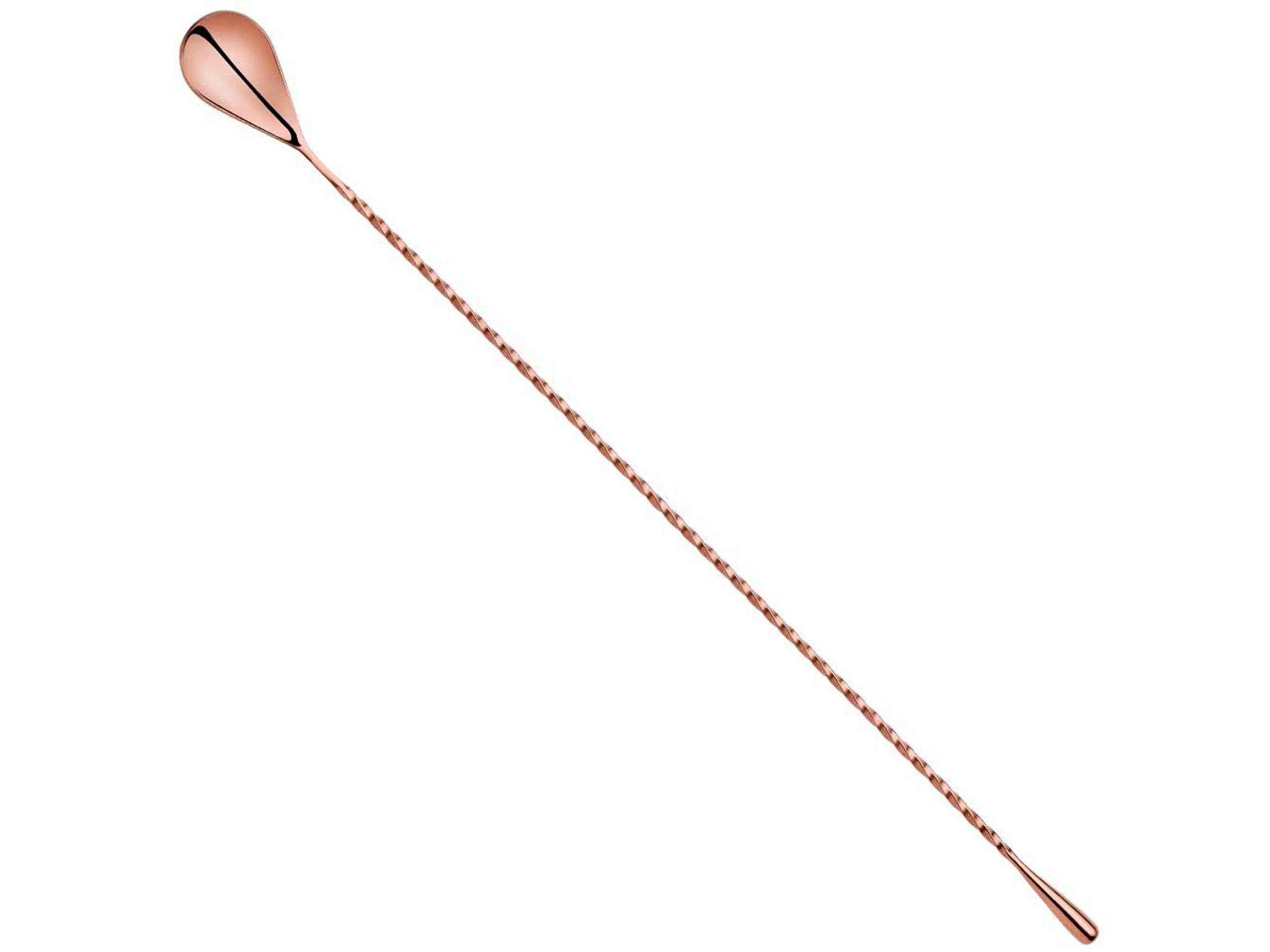 Stir your ingredients together using this copper teardrop bar spoon