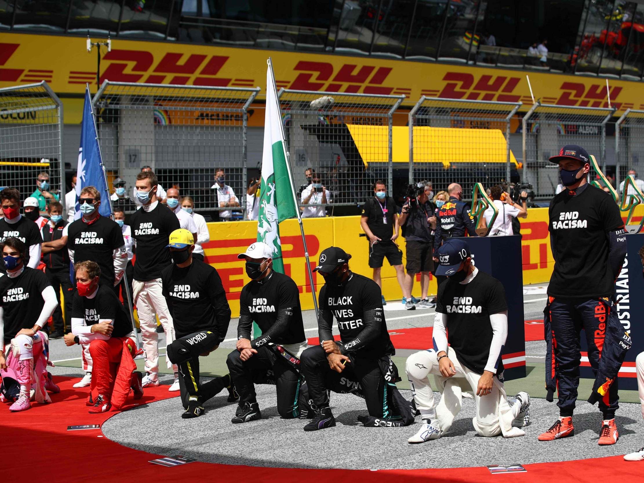 Leclerc (far left) has remained standing before races