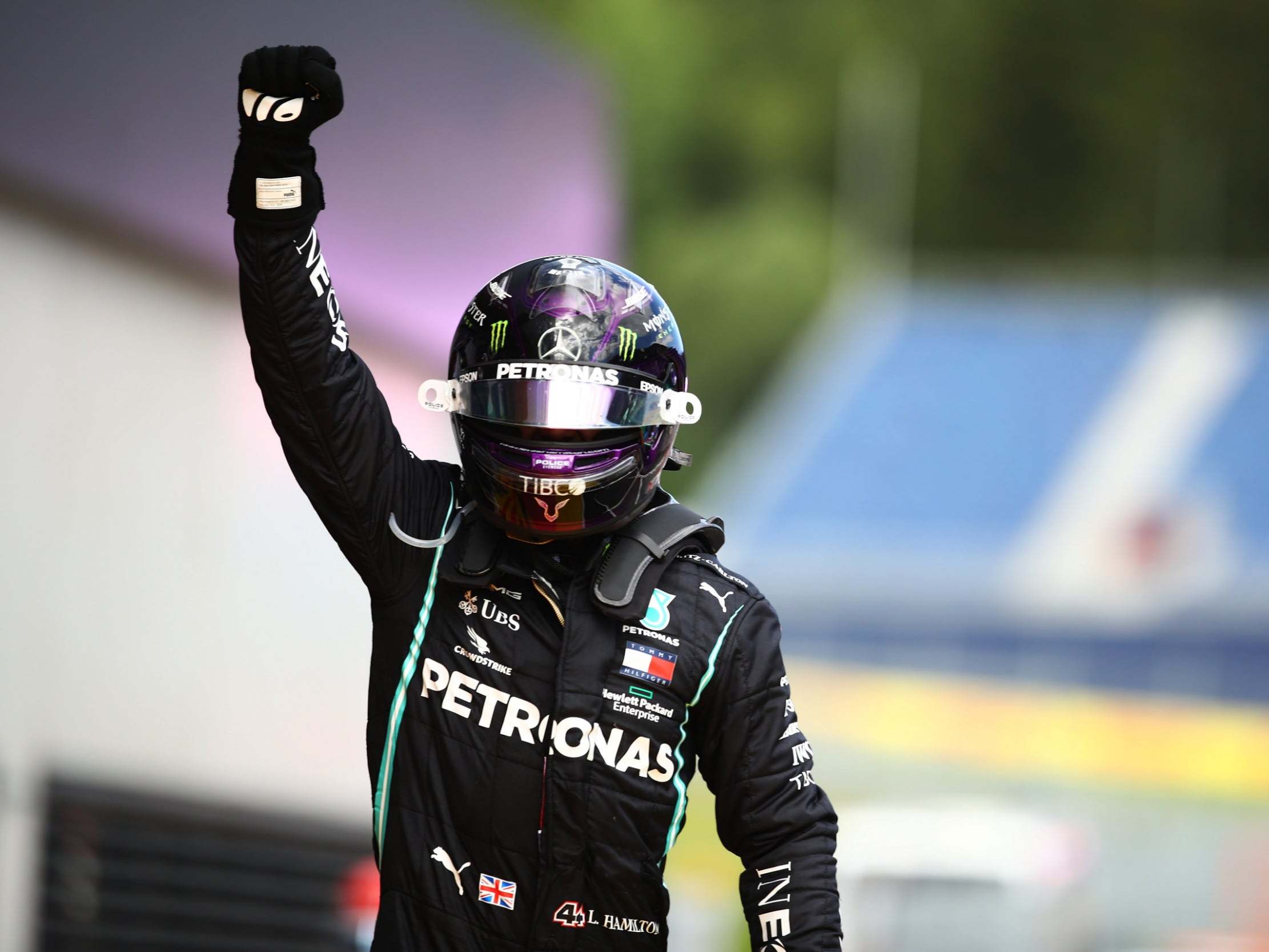 Lewis Hamilton celebrates winning the Styrian Grand Prix