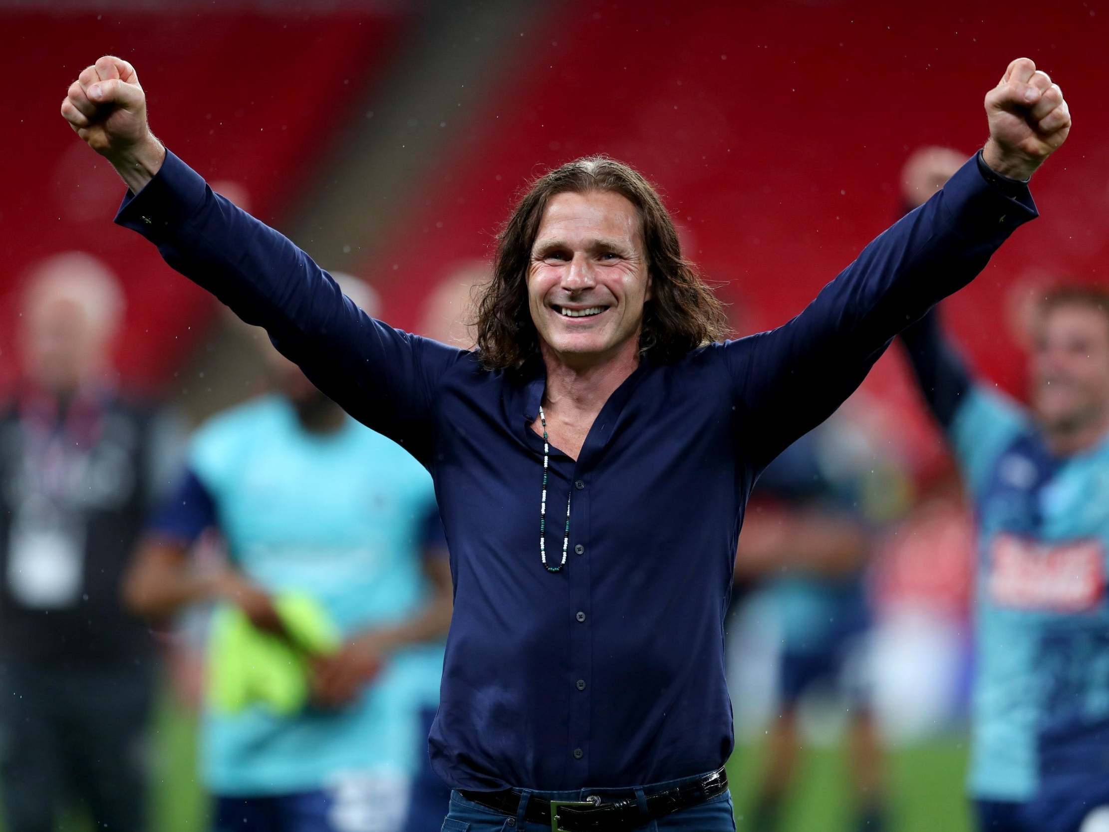 Wycombe manager Gareth Ainsworth celebrates