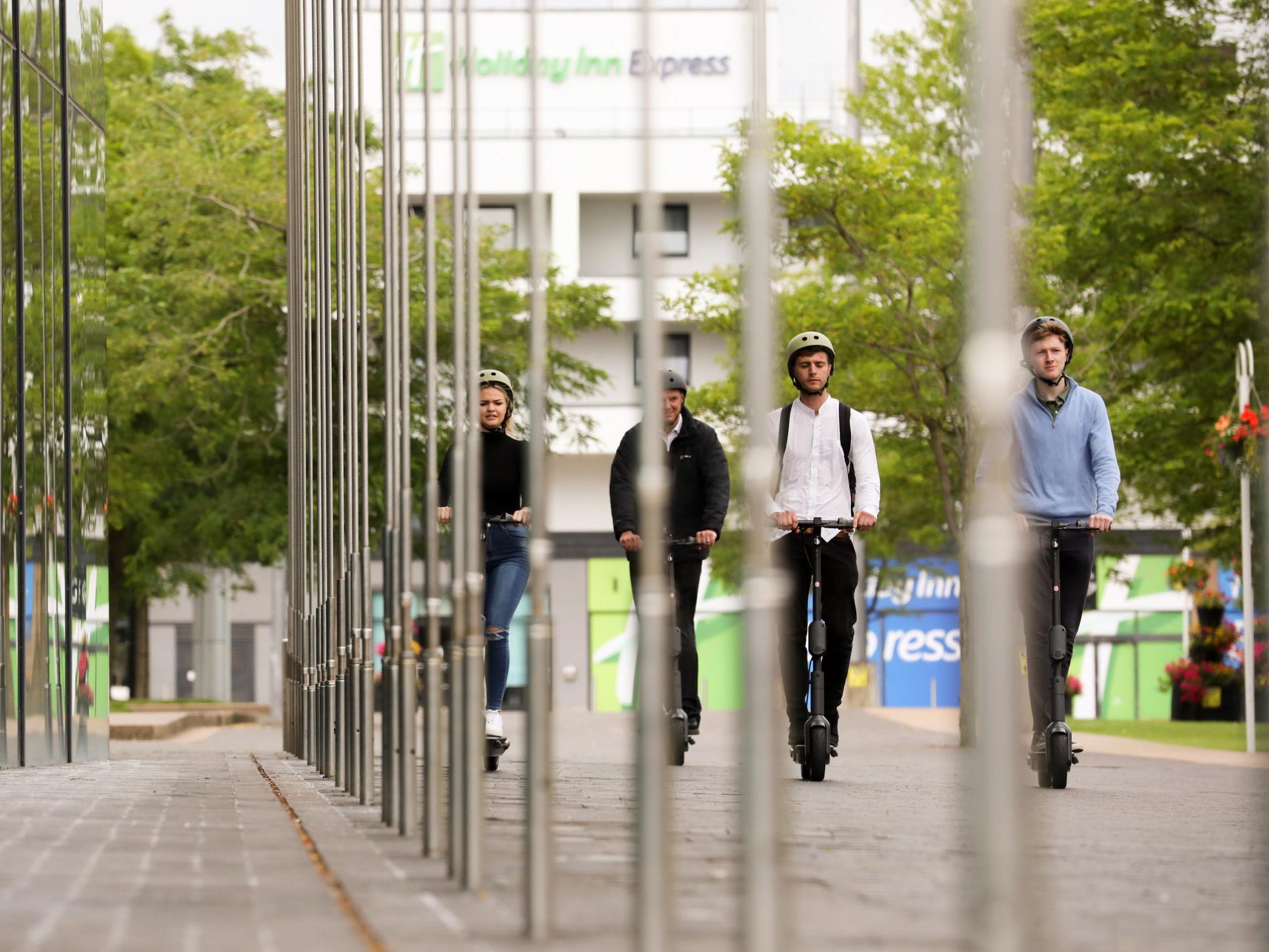 Riders using the new e-scooters in Middlesbrough