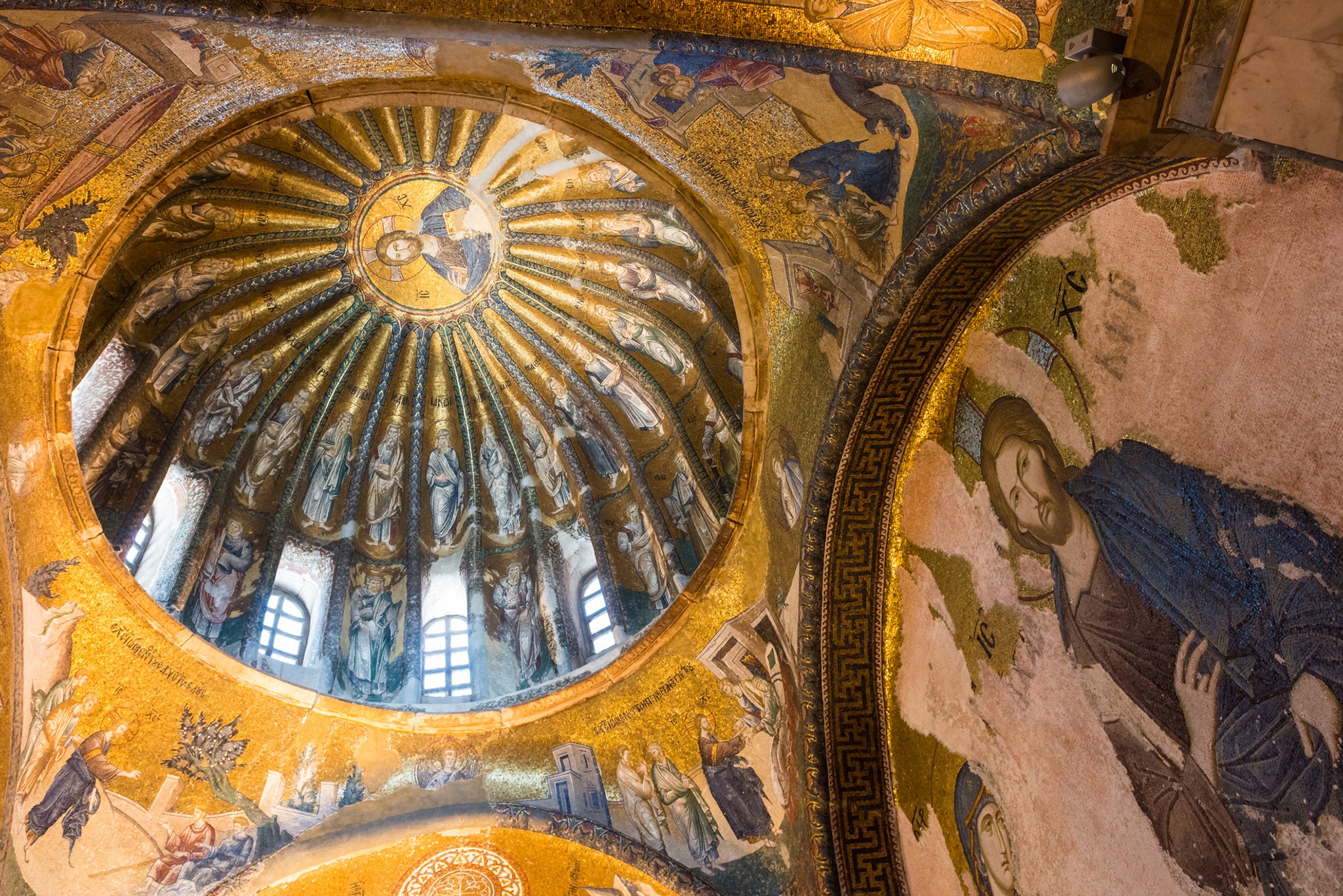 Mosaics of Jesus and his disciples adorn the domes of the Chora Church, one of the oldest and best-preserved examples of Byzantine cathedrals